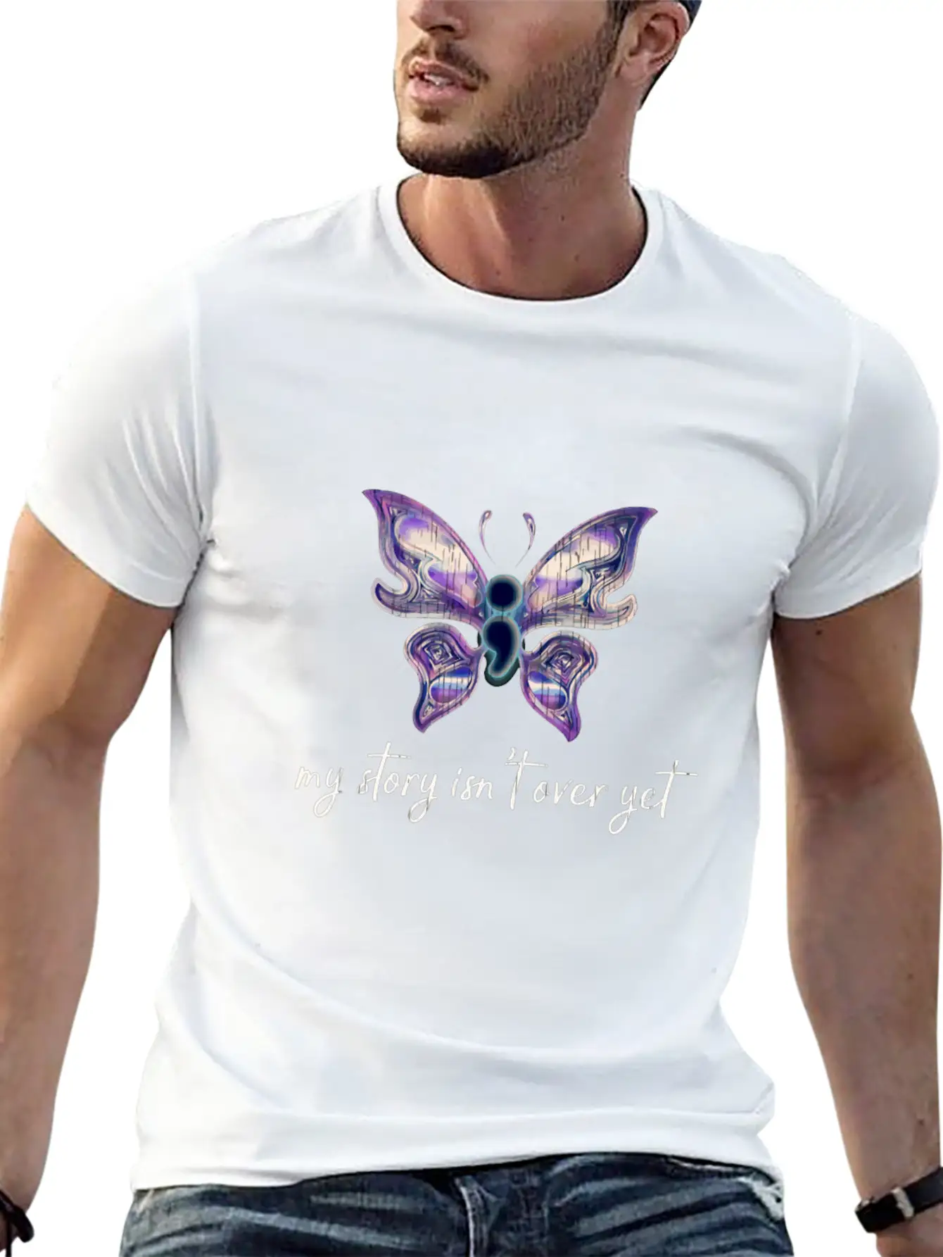 Semicolon Project Butterfly Depression Awareness M Basic Graphic T-Shirt – Daily Comfort In Soft Cotton