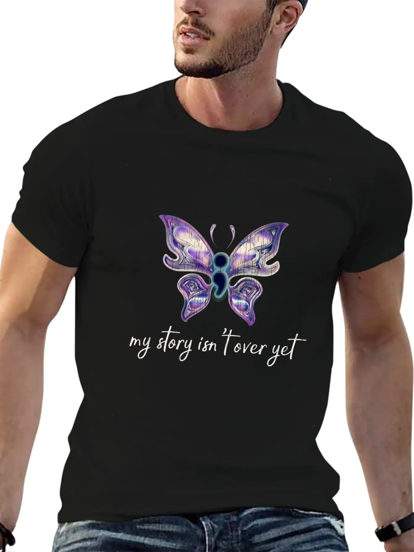 Semicolon Project Butterfly Depression Awareness M Basic Graphic T-Shirt – Daily Comfort In Soft Cotton