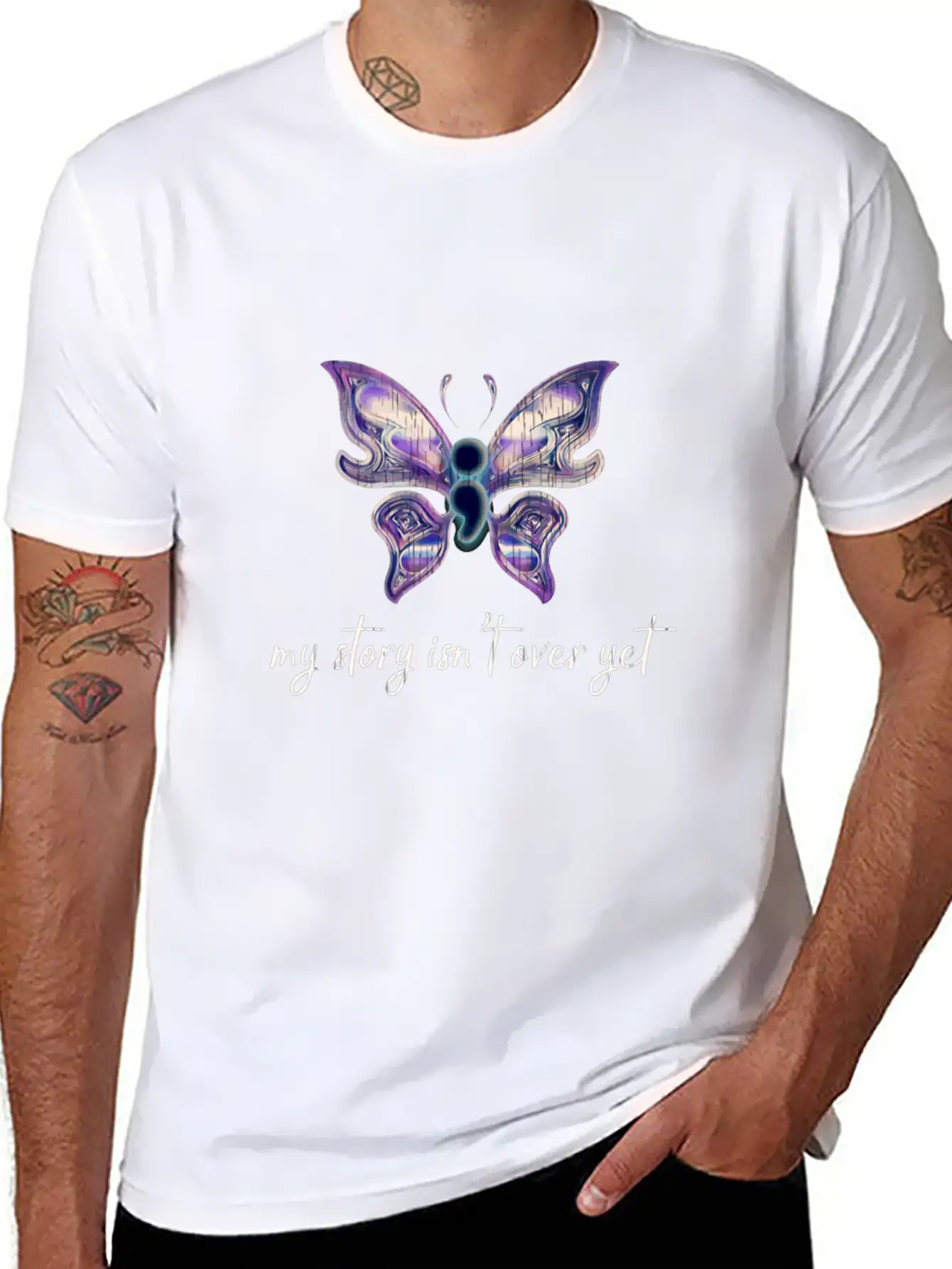 Semicolon Project Butterfly Depression Awareness M Basic Graphic T-Shirt – Daily Comfort In Soft Cotton
