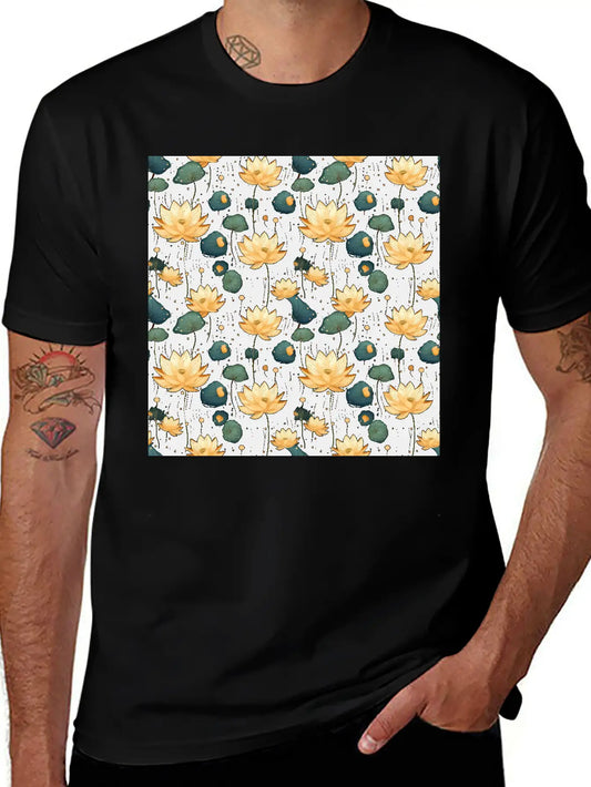 Serenity Blooms: Timeless Lotus Flower Pattern Basic Graphic T-Shirt – Daily Comfort In Soft Cotton