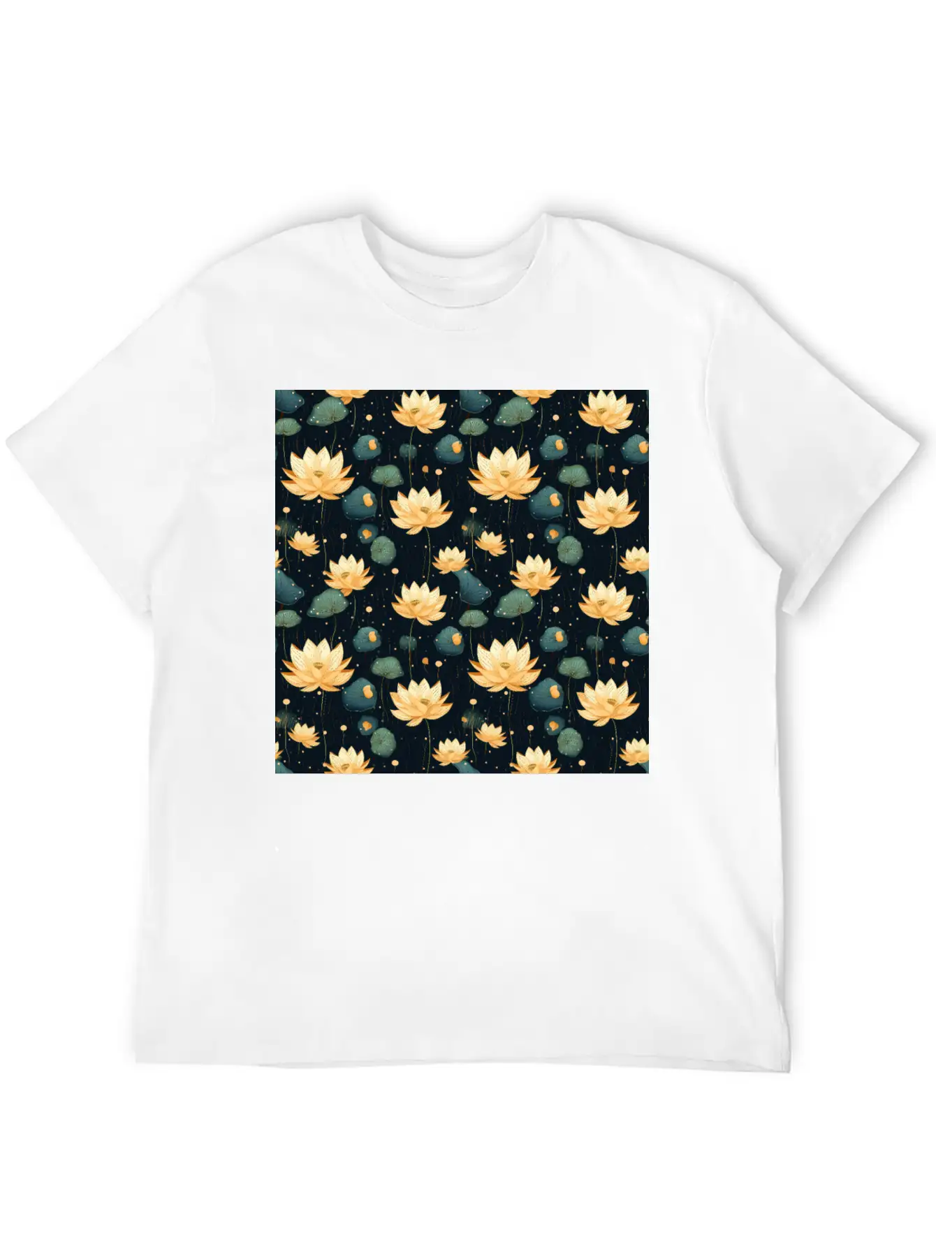 Serenity Blooms: Timeless Lotus Flower Pattern Basic Graphic T-Shirt – Daily Comfort In Soft Cotton
