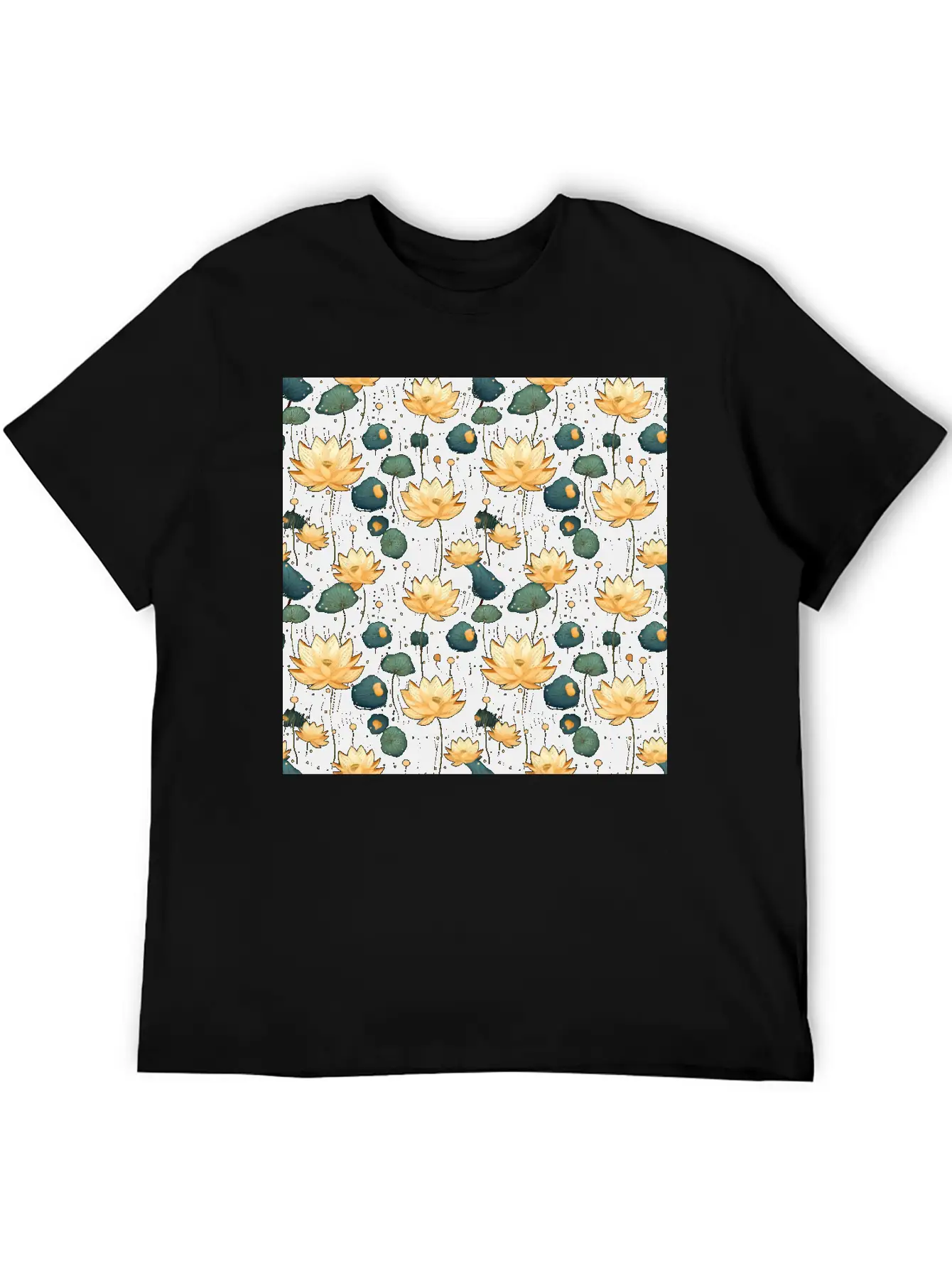 Serenity Blooms: Timeless Lotus Flower Pattern Basic Graphic T-Shirt – Daily Comfort In Soft Cotton