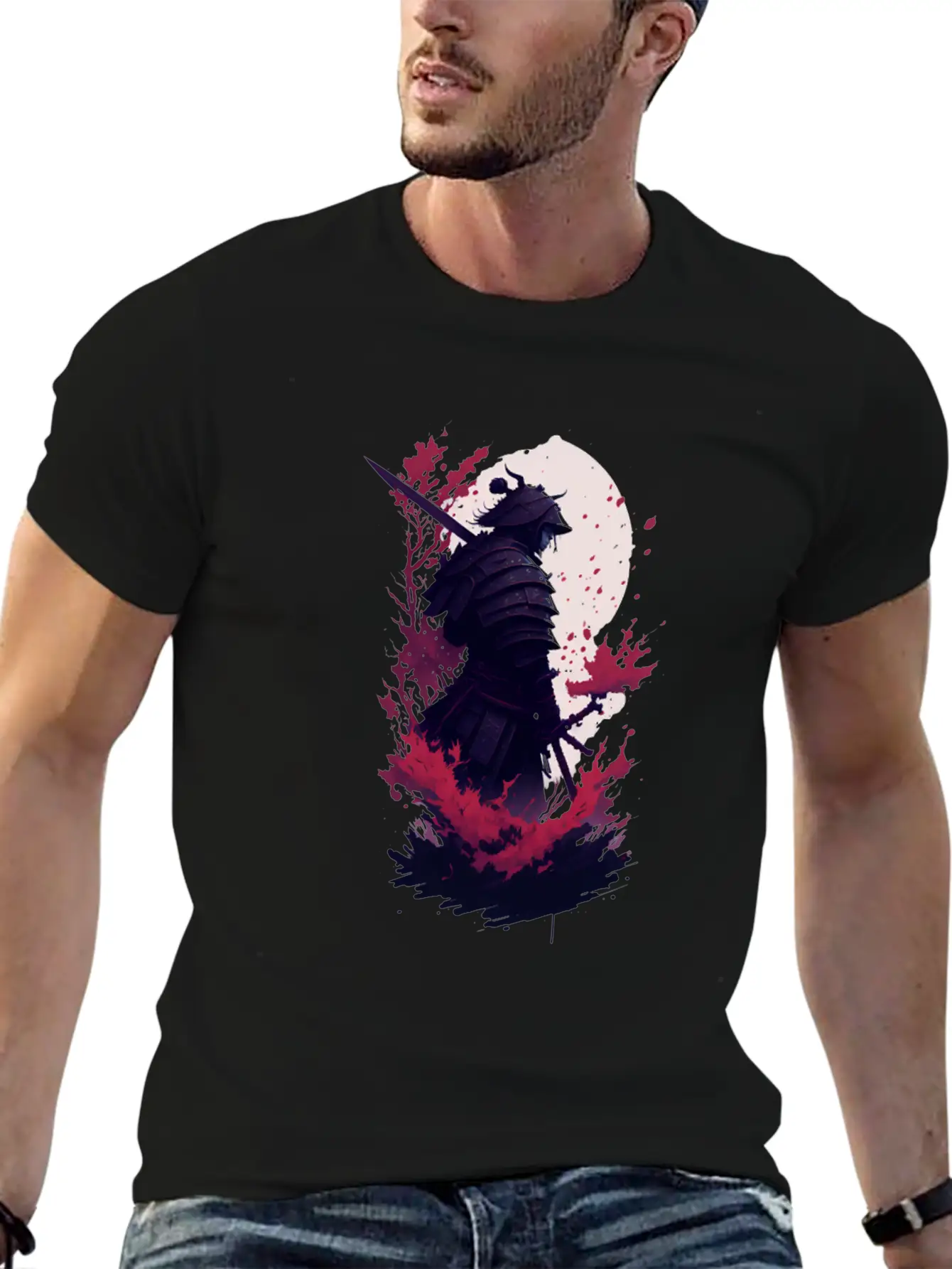 Shadow Samurai: Colorful Chaos Unleashed Lightweight Cotton T-Shirt – Daily Comfort Graphic Shirt