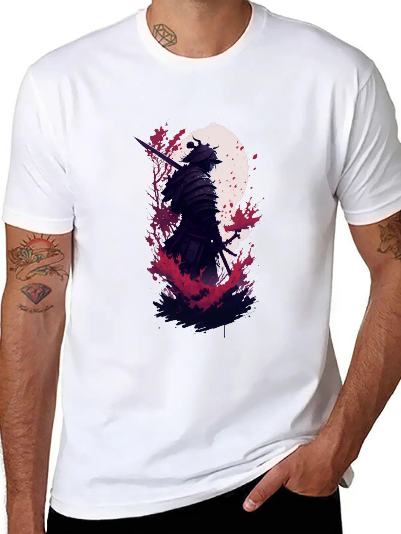 Shadow Samurai: Colorful Chaos Unleashed Lightweight Cotton T-Shirt – Daily Comfort Graphic Shirt