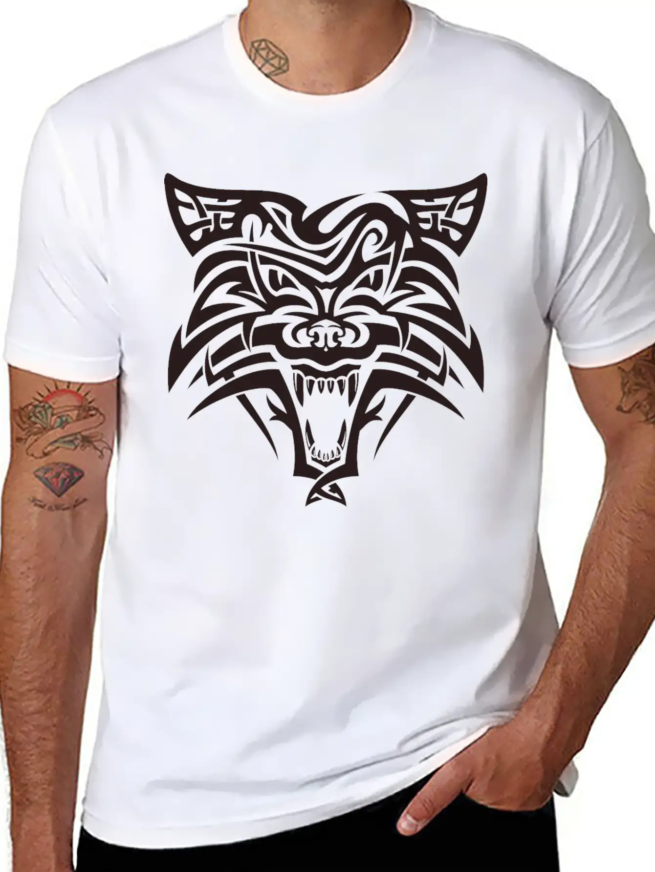 Shape Wolf Head Cool Tattoo Animal Vector Image Unisex Casual T-Shirt – Clean Design For Daily Comfort