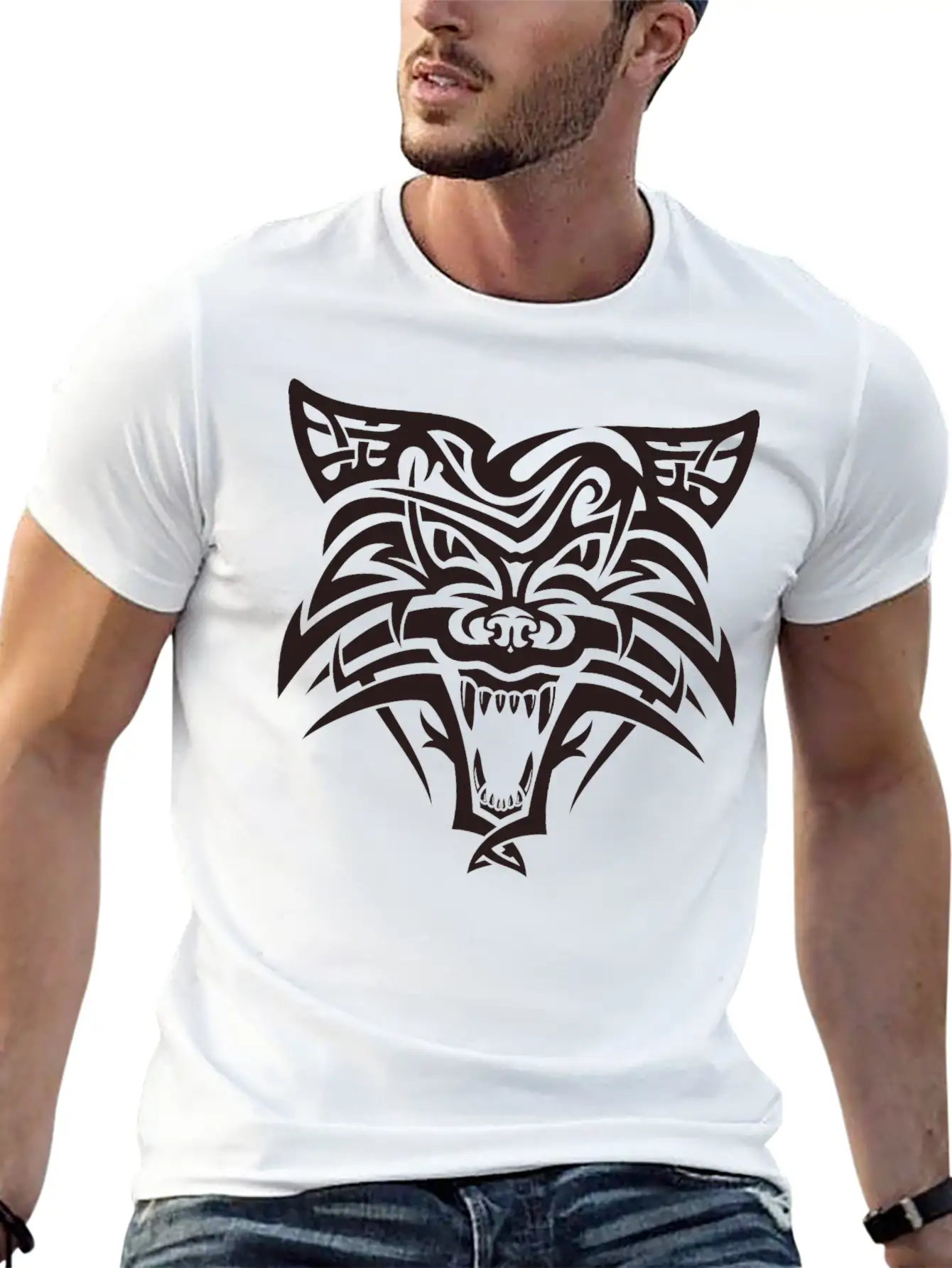 Shape Wolf Head Cool Tattoo Animal Vector Image Unisex Casual T-Shirt – Clean Design For Daily Comfort