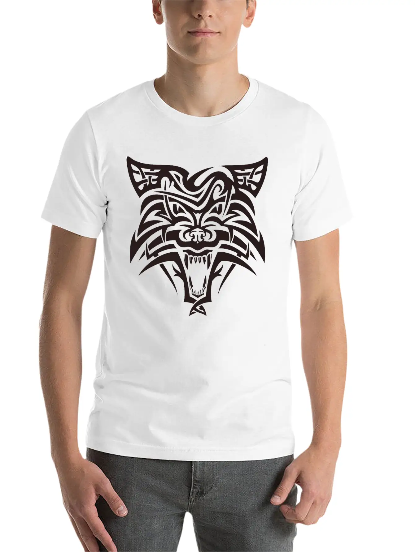 Shape Wolf Head Cool Tattoo Animal Vector Image Unisex Casual T-Shirt – Clean Design For Daily Comfort