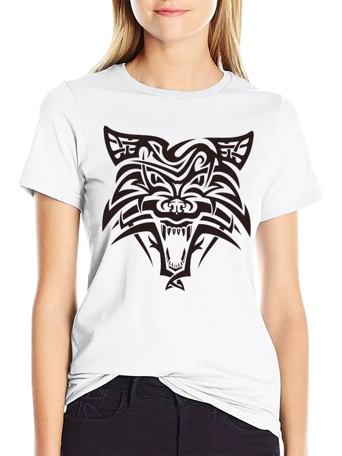Shape Wolf Head Cool Tattoo Animal Vector Image Unisex Casual T-Shirt – Clean Design For Daily Comfort