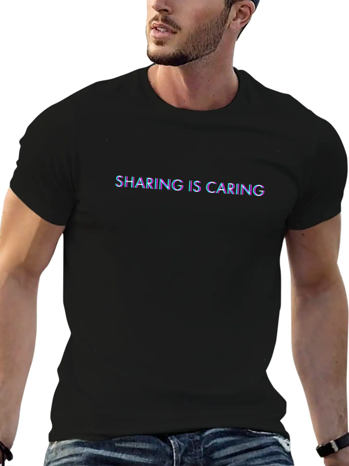 Sharing Is Caring Anaglyph Glitch Art Vaporwave Gi Unisex Casual T-Shirt – Clean Design For Daily Comfort