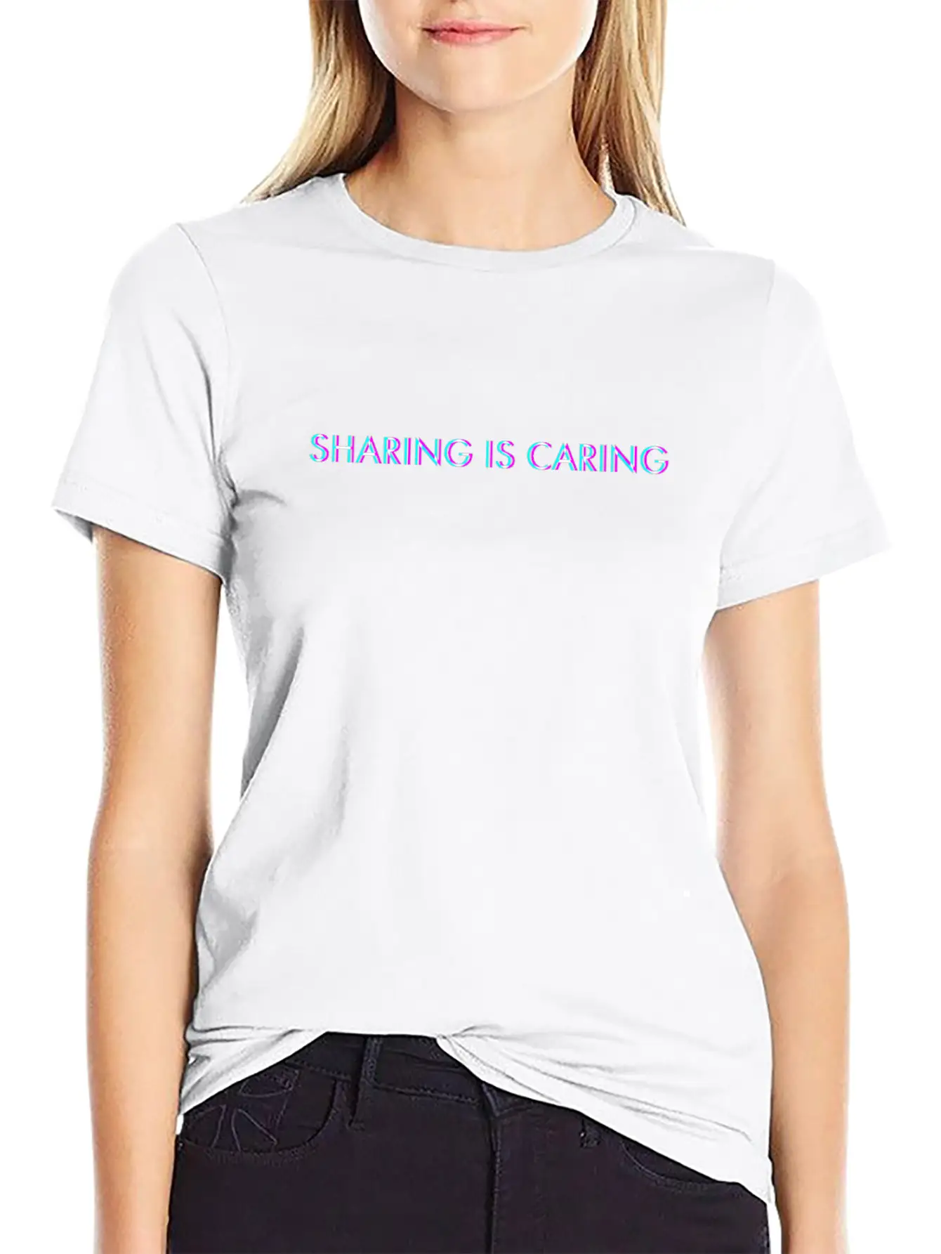 Sharing Is Caring Anaglyph Glitch Art Vaporwave Gi Unisex Casual T-Shirt – Clean Design For Daily Comfort