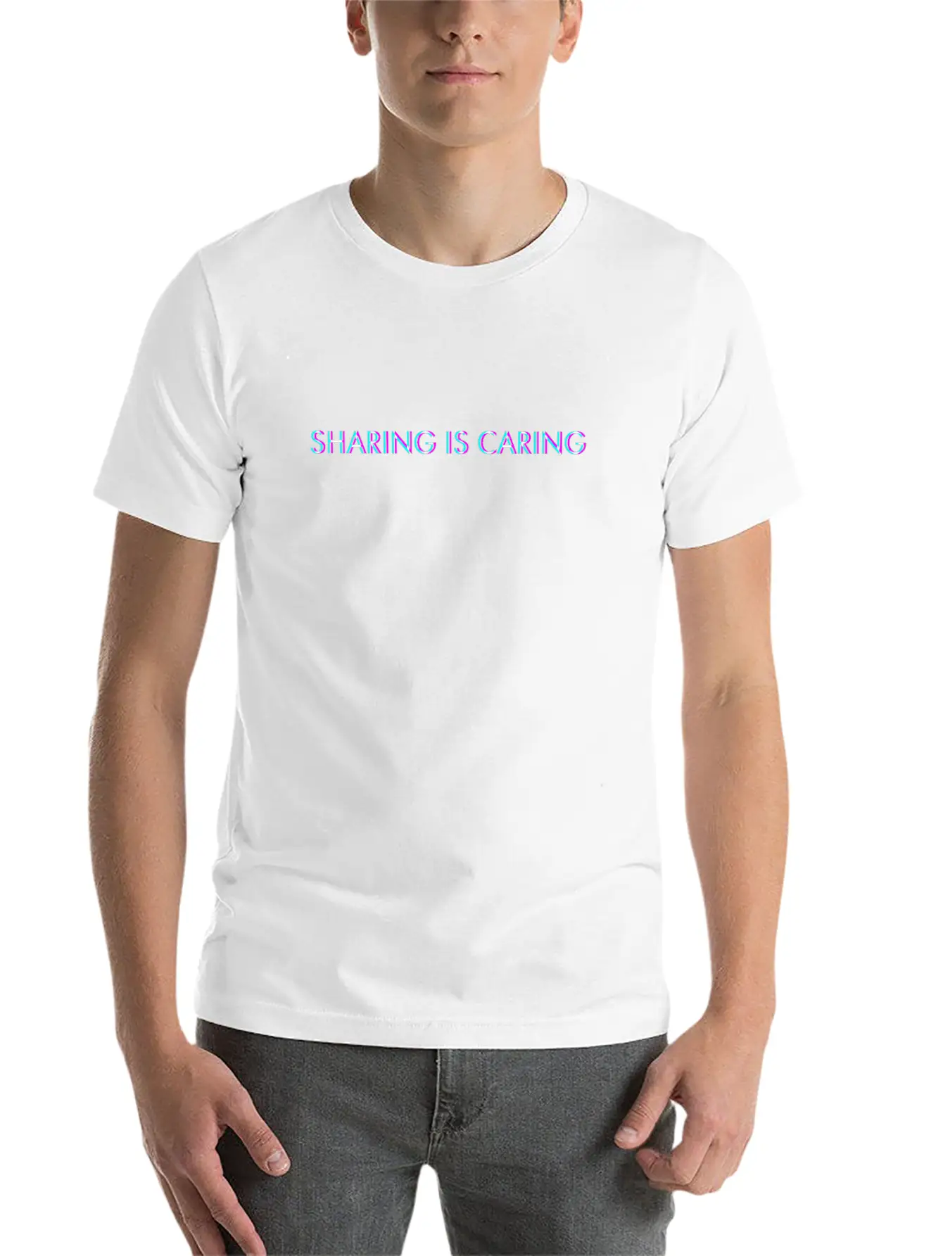 Sharing Is Caring Anaglyph Glitch Art Vaporwave Gi Unisex Casual T-Shirt – Clean Design For Daily Comfort