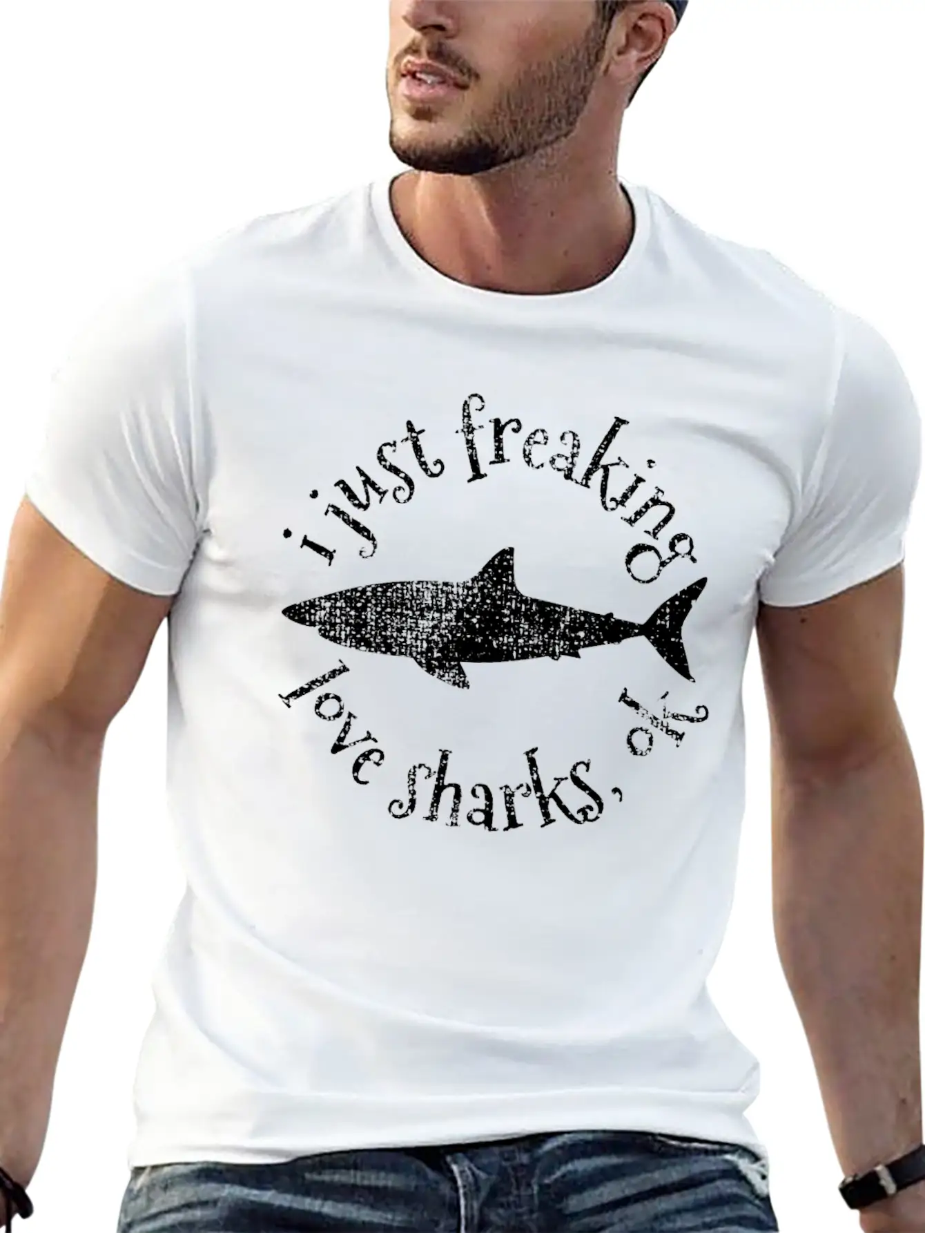 Shark Shark Shark Lightweight Cotton T-Shirt – Daily Comfort Graphic Shirt