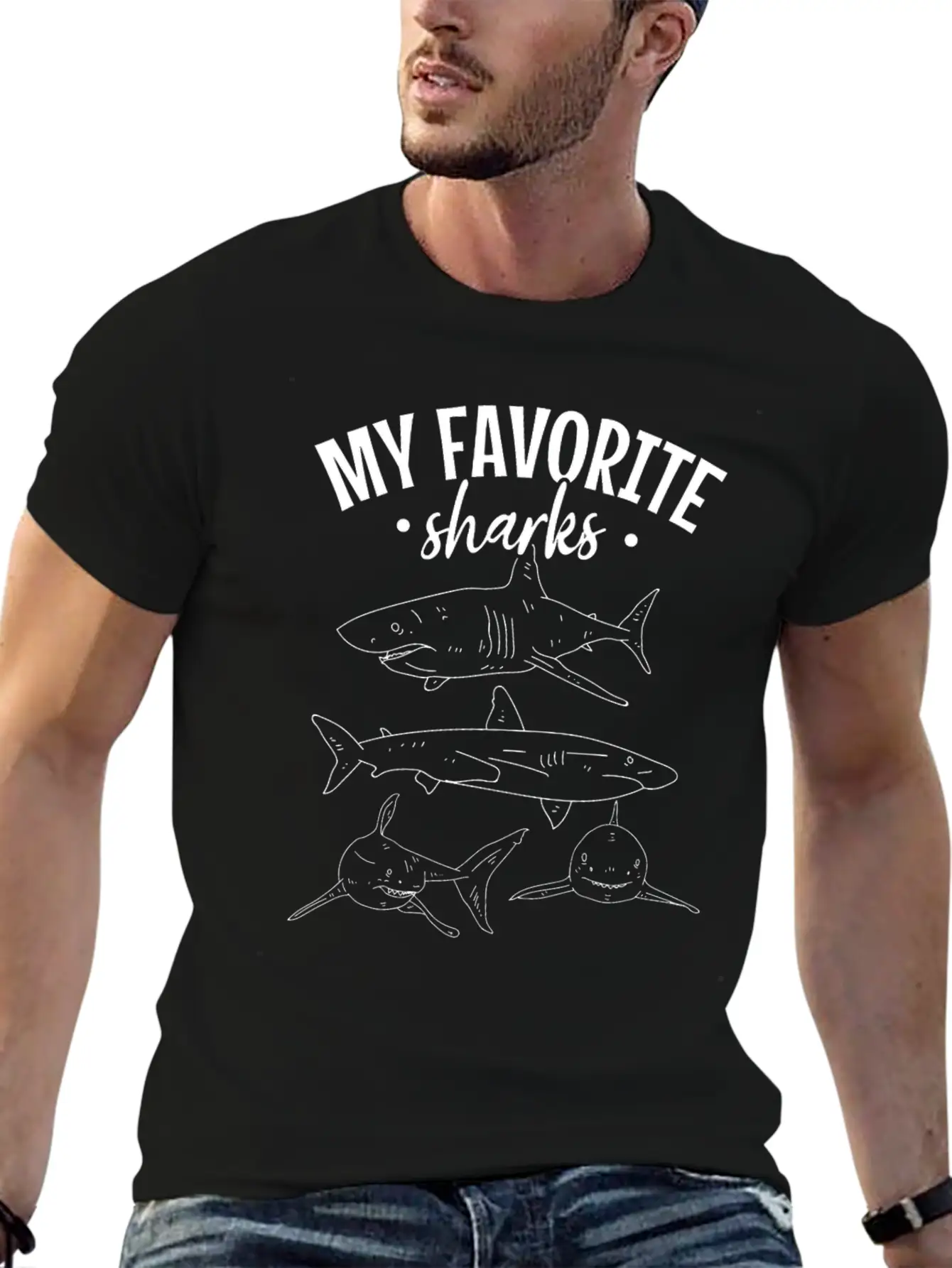 Sharkfish Shark Lover My Favorite Sharks Great Lightweight Cotton T-Shirt – Daily Comfort Graphic Shirt