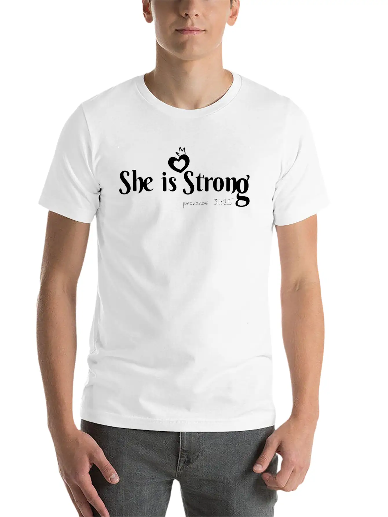 She Is Strong, Christian, Bible Verse Lightweight Cotton T-Shirt – Daily Comfort Graphic Shirt