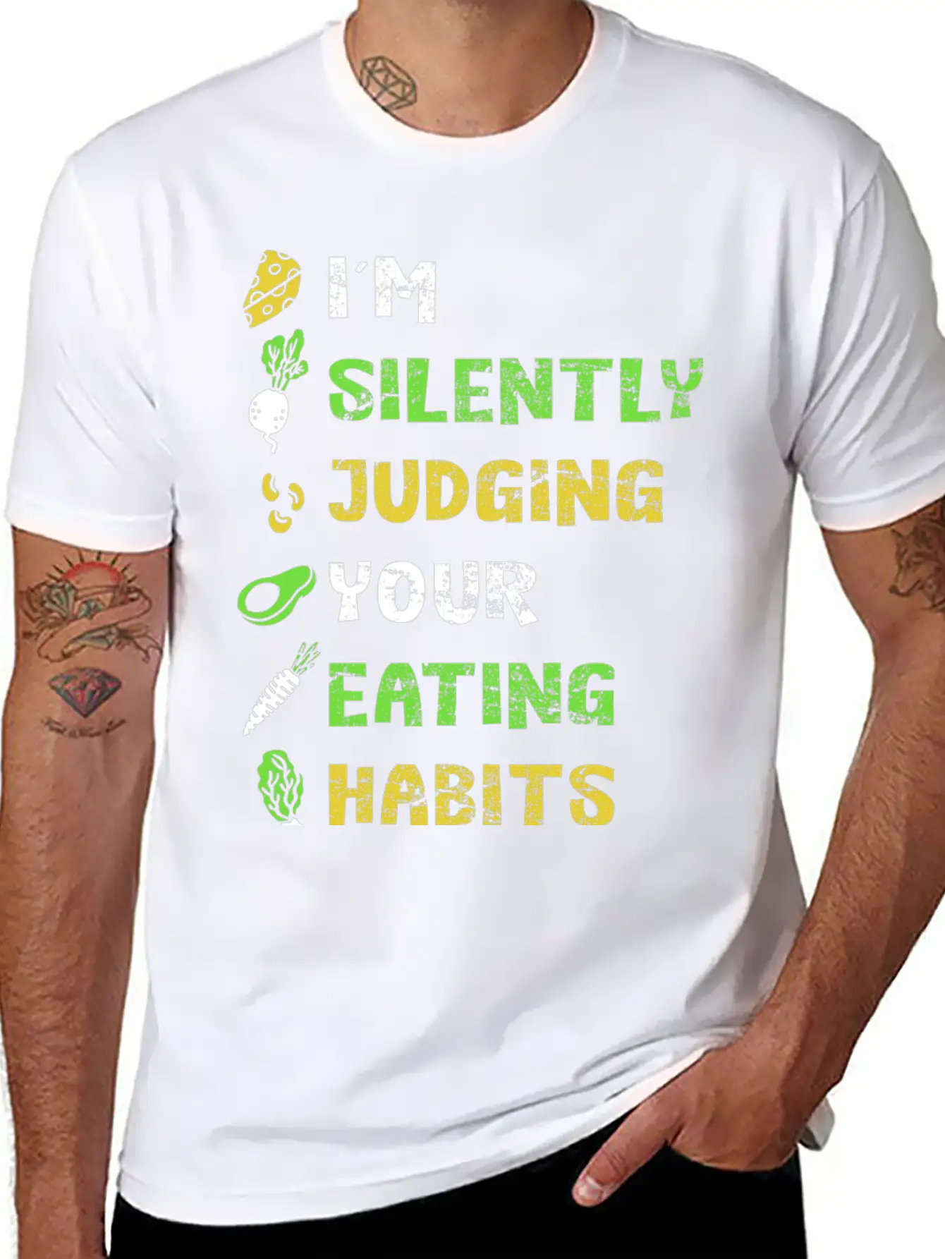 Silently Judging Eating Habits Vegan Vegetarian Lightweight Cotton T-Shirt – Daily Comfort Graphic Shirt
