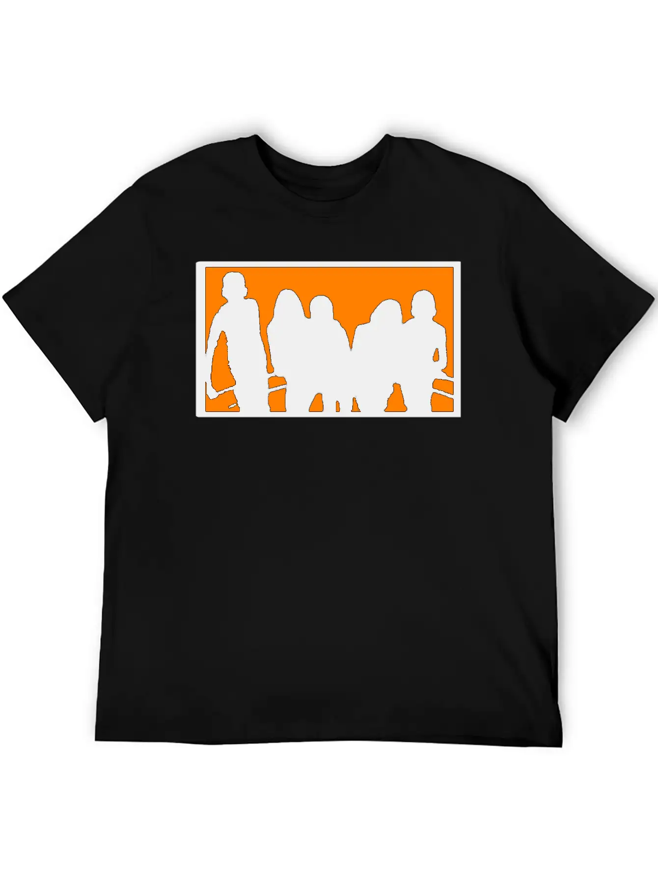 Silhouette Of A Group Against Orange Background Stylish Everyday T-Shirt – Unisex Basic Cotton Tee