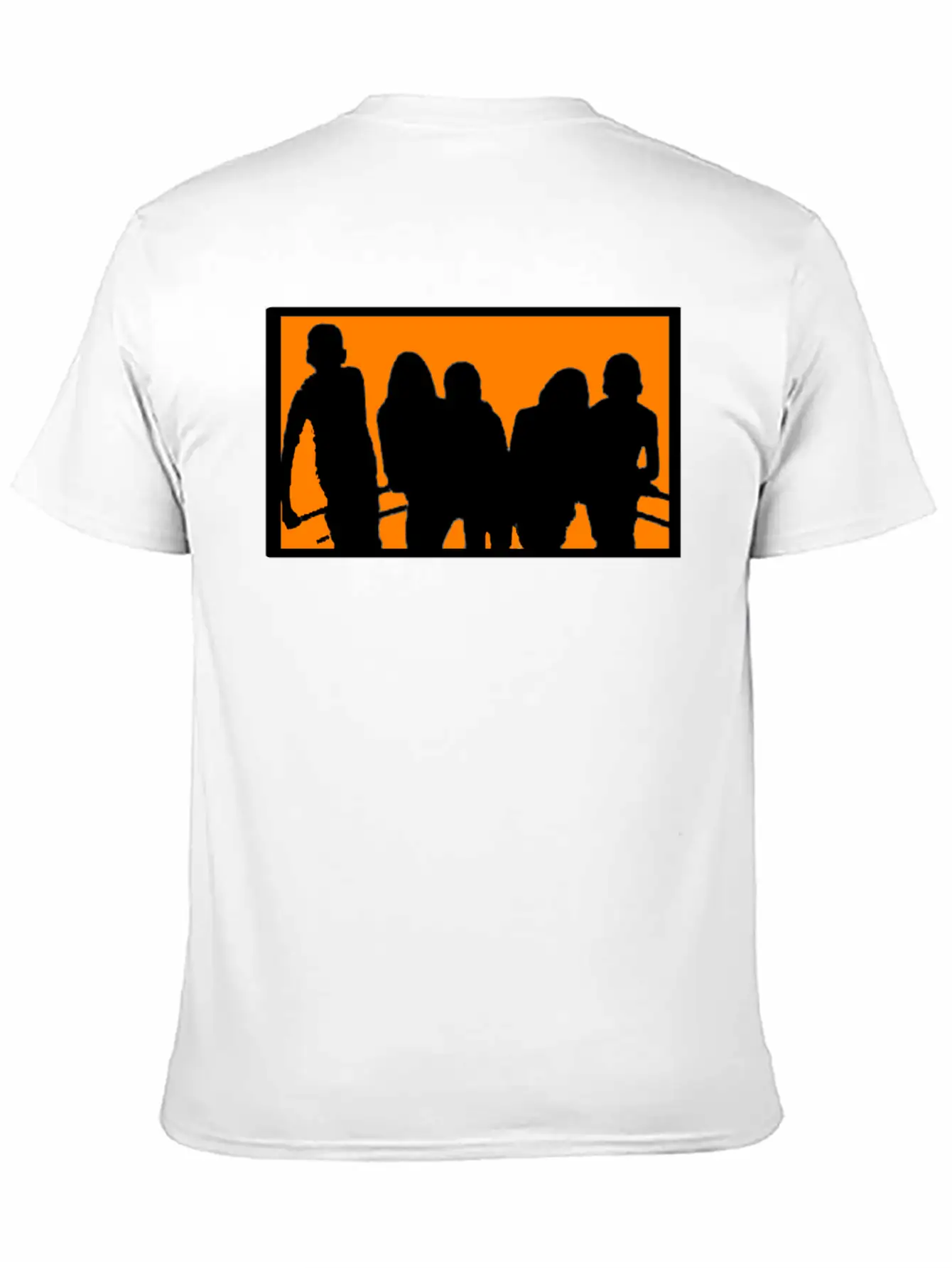 Silhouette Of A Group Against Orange Background Stylish Everyday T-Shirt – Unisex Basic Cotton Tee