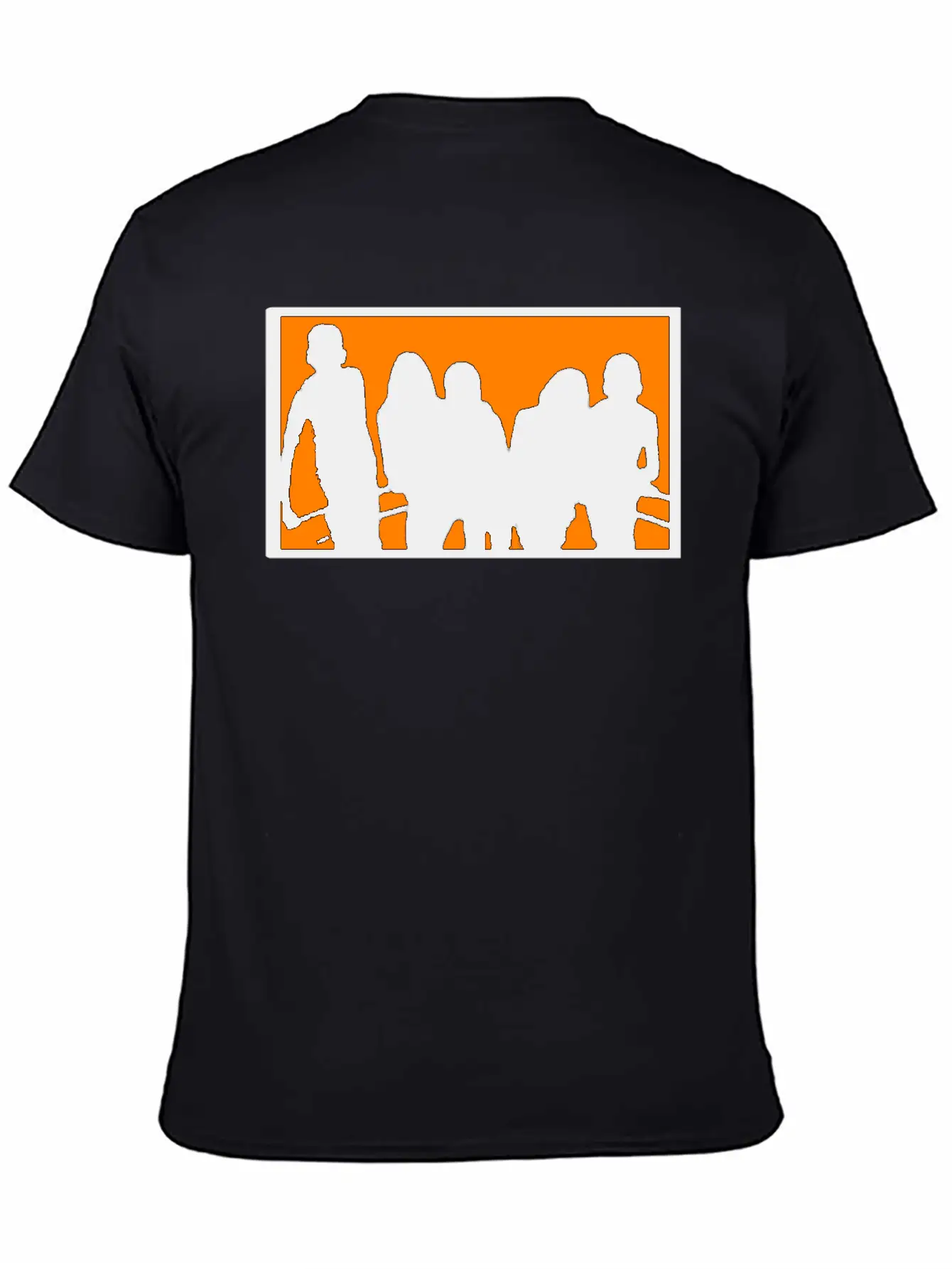Silhouette Of A Group Against Orange Background Stylish Everyday T-Shirt – Unisex Basic Cotton Tee