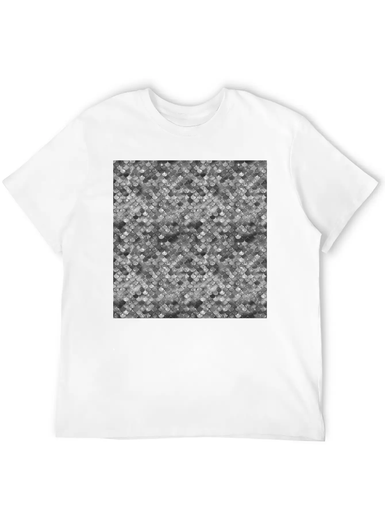 Silver Grey Mermaid Pattern Glam Essential Cotton Tee For Daily Outfits – Unisex Style