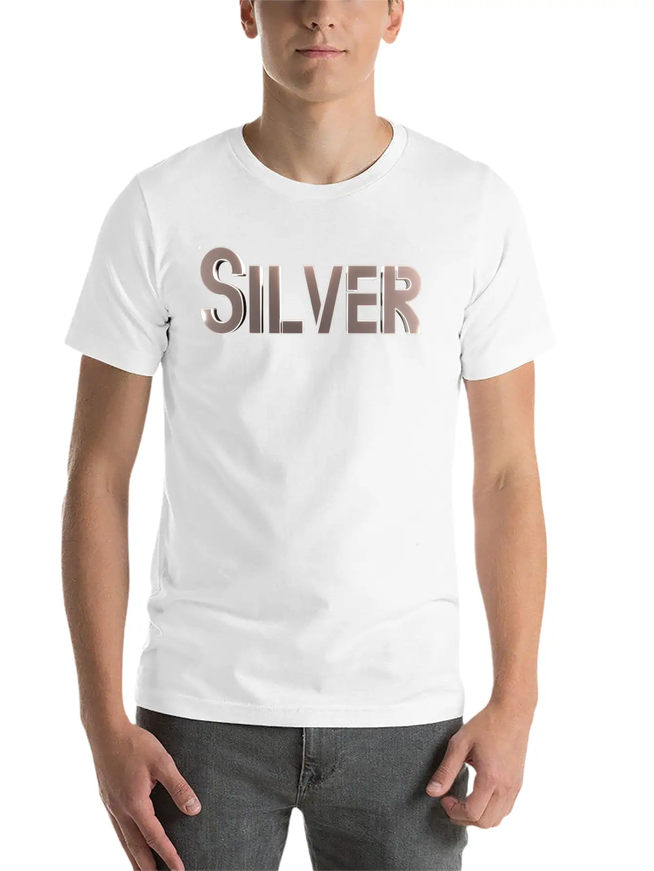Silver Stylized Text Lightweight Cotton T-Shirt – Daily Comfort Graphic Shirt