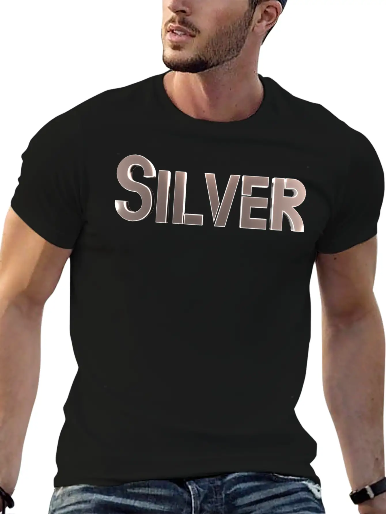 Silver Stylized Text Lightweight Cotton T-Shirt – Daily Comfort Graphic Shirt