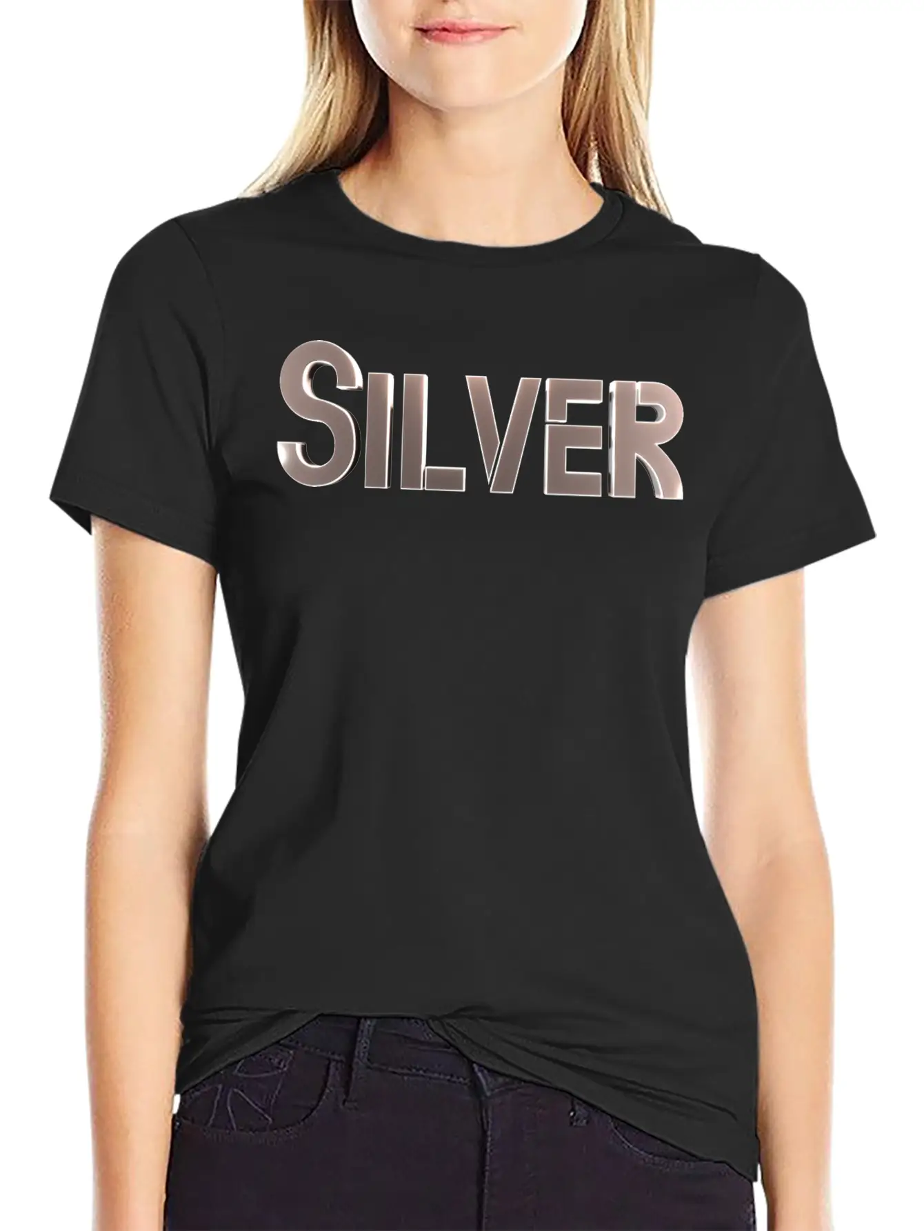 Silver Stylized Text Lightweight Cotton T-Shirt – Daily Comfort Graphic Shirt