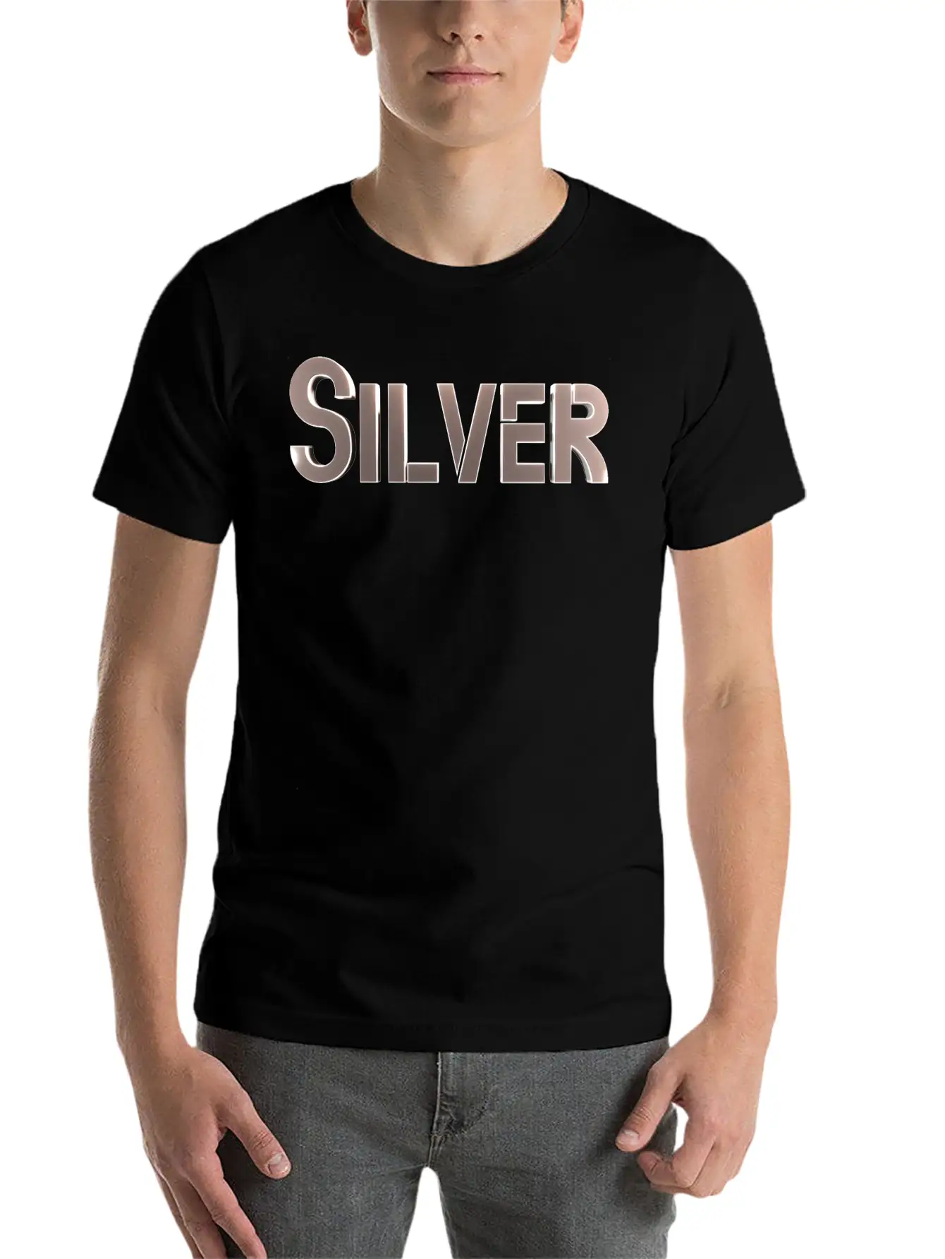 Silver Stylized Text Lightweight Cotton T-Shirt – Daily Comfort Graphic Shirt