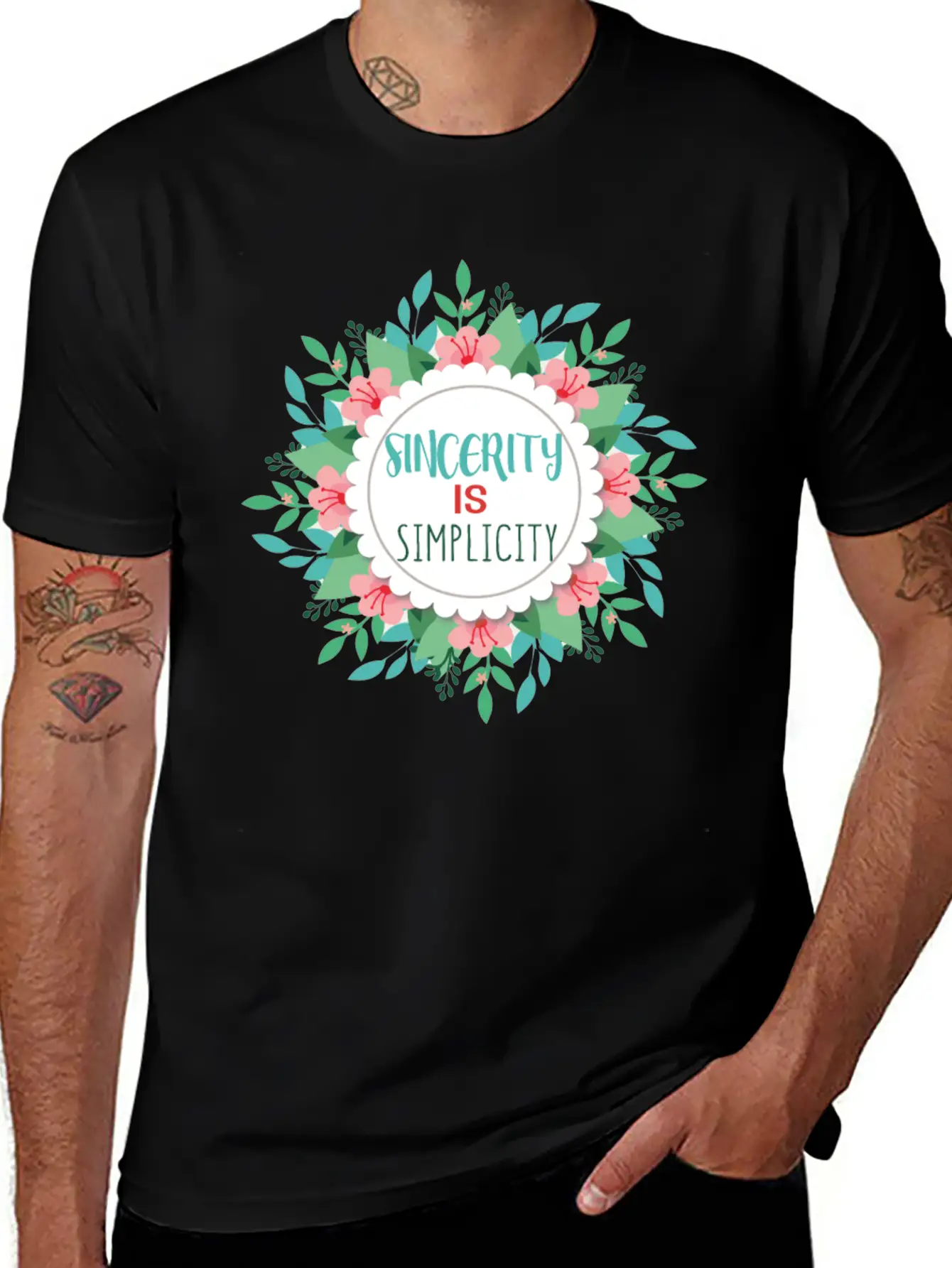 Sincerity Is Simplicity With Floral Wreath Modern Fit Casual T-Shirt – Clean And Versatile Design
