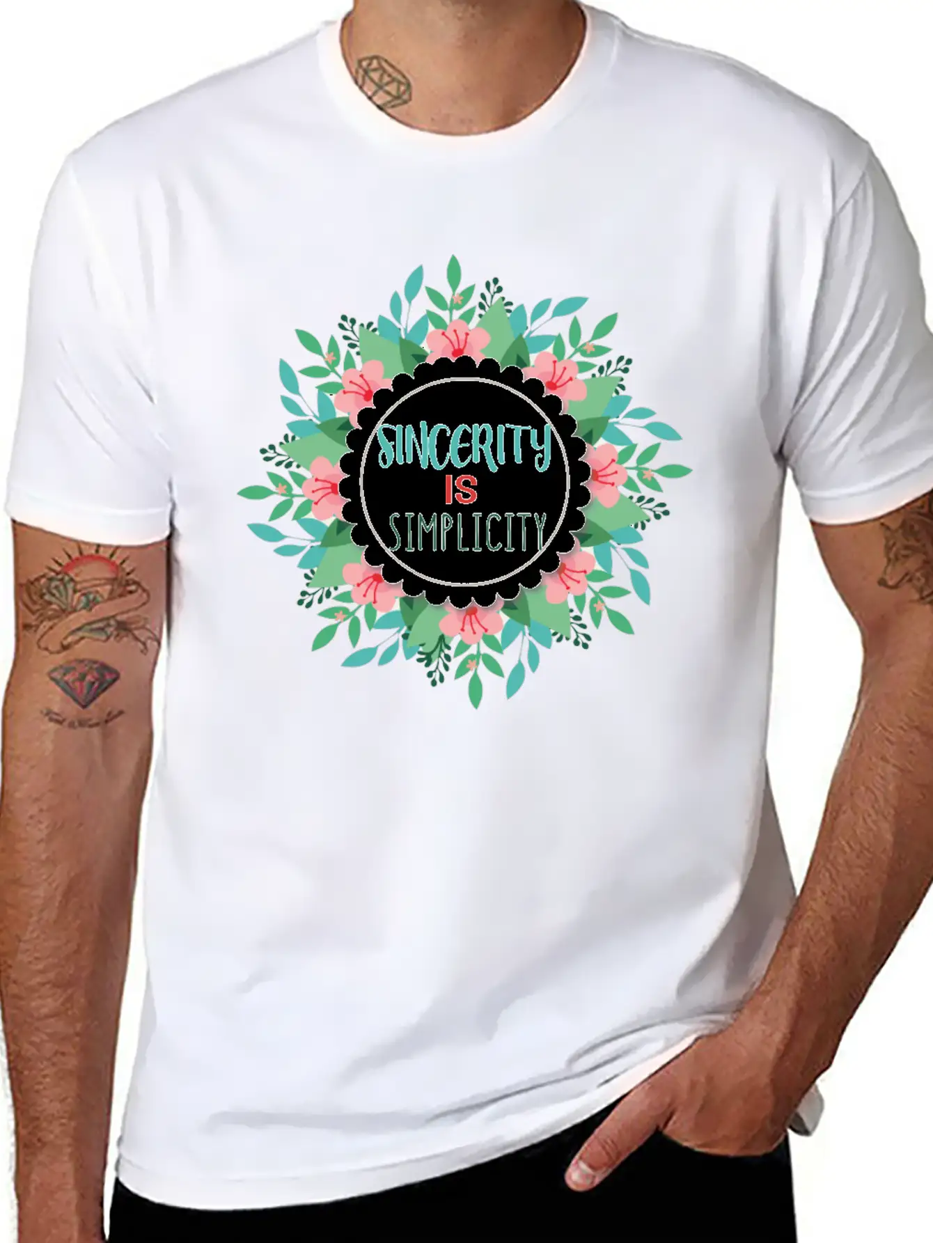 Sincerity Is Simplicity With Floral Wreath Modern Fit Casual T-Shirt – Clean And Versatile Design
