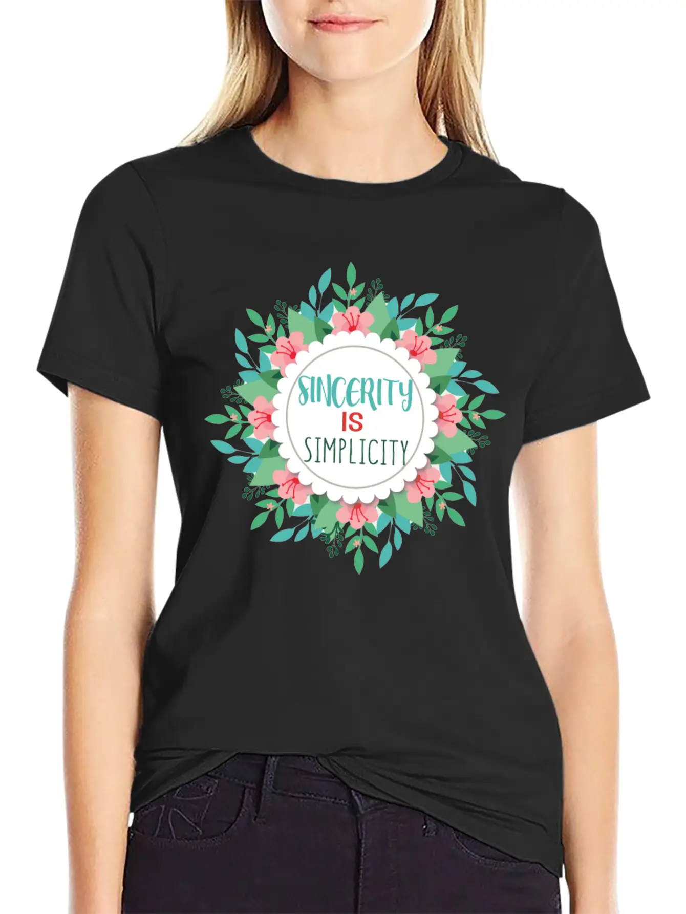 Sincerity Is Simplicity With Floral Wreath Modern Fit Casual T-Shirt – Clean And Versatile Design