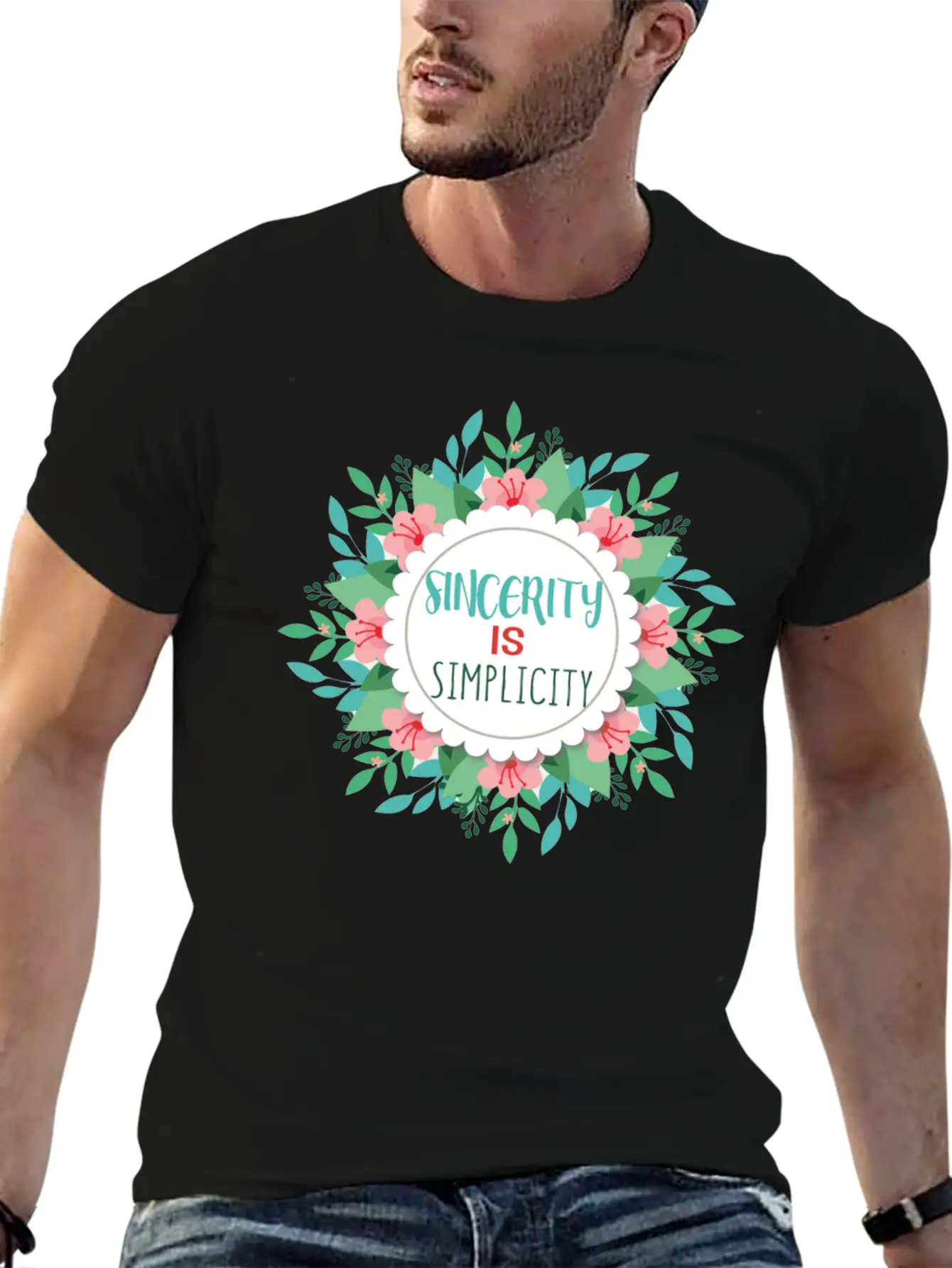 Sincerity Is Simplicity With Floral Wreath Modern Fit Casual T-Shirt – Clean And Versatile Design