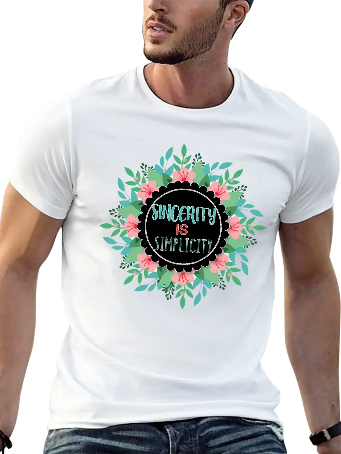 Sincerity Is Simplicity With Floral Wreath Modern Fit Casual T-Shirt – Clean And Versatile Design