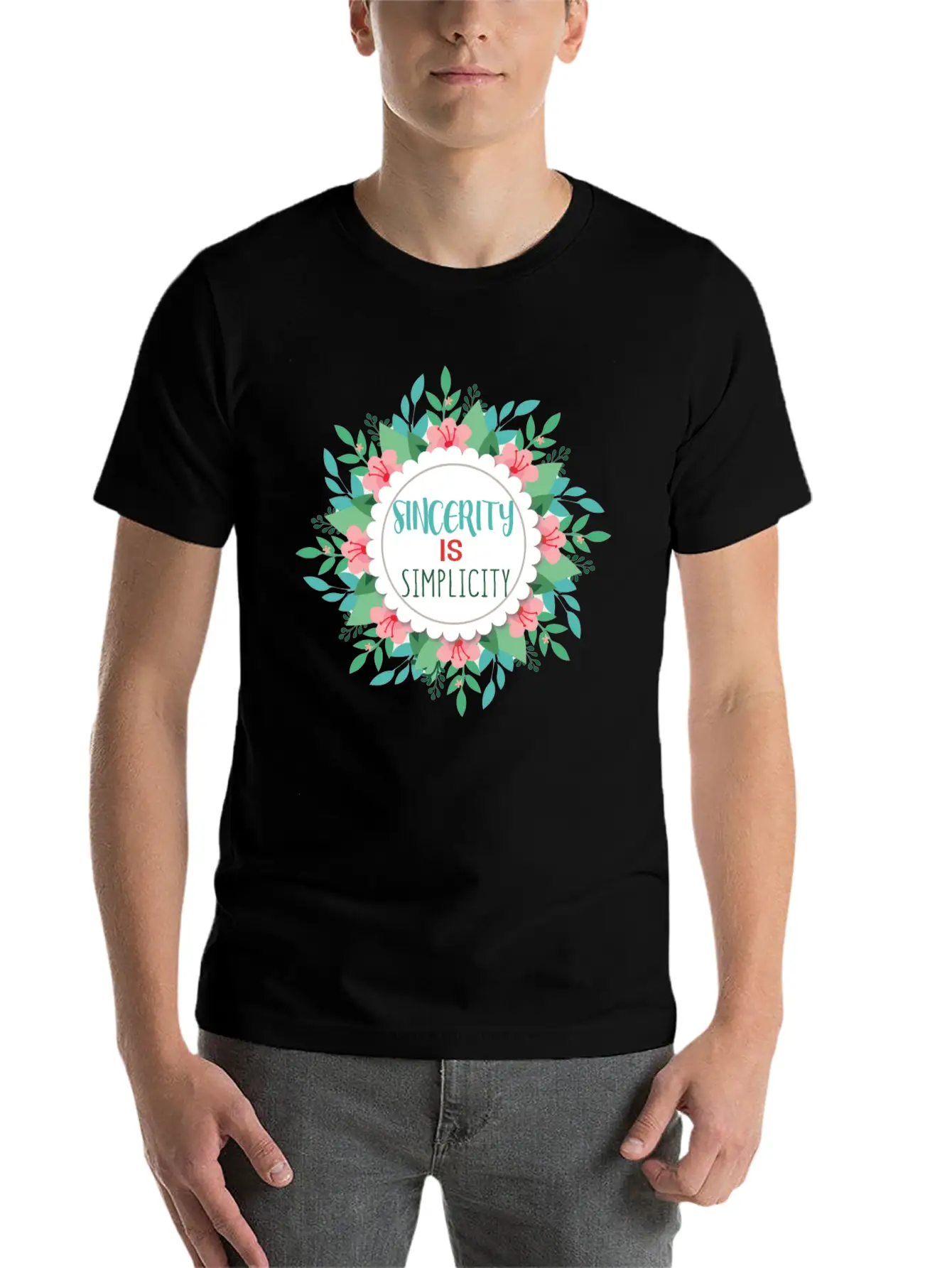 Sincerity Is Simplicity With Floral Wreath Modern Fit Casual T-Shirt – Clean And Versatile Design