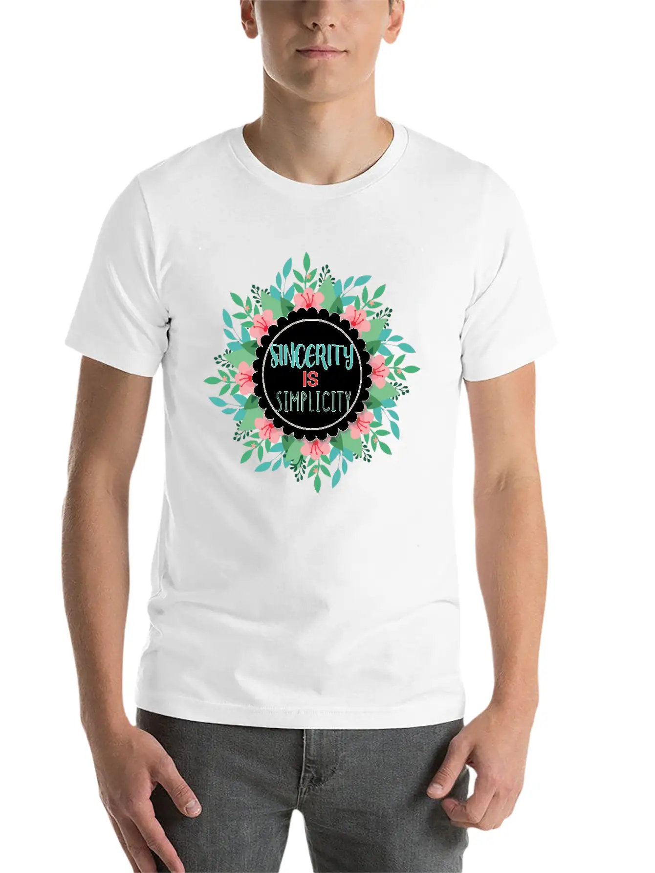 Sincerity Is Simplicity With Floral Wreath Modern Fit Casual T-Shirt – Clean And Versatile Design