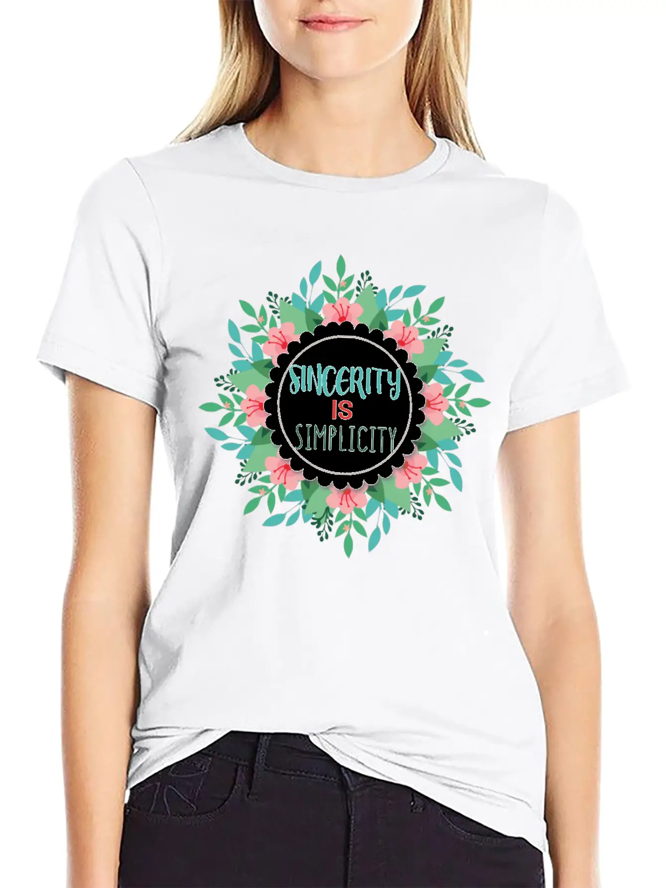 Sincerity Is Simplicity With Floral Wreath Modern Fit Casual T-Shirt – Clean And Versatile Design