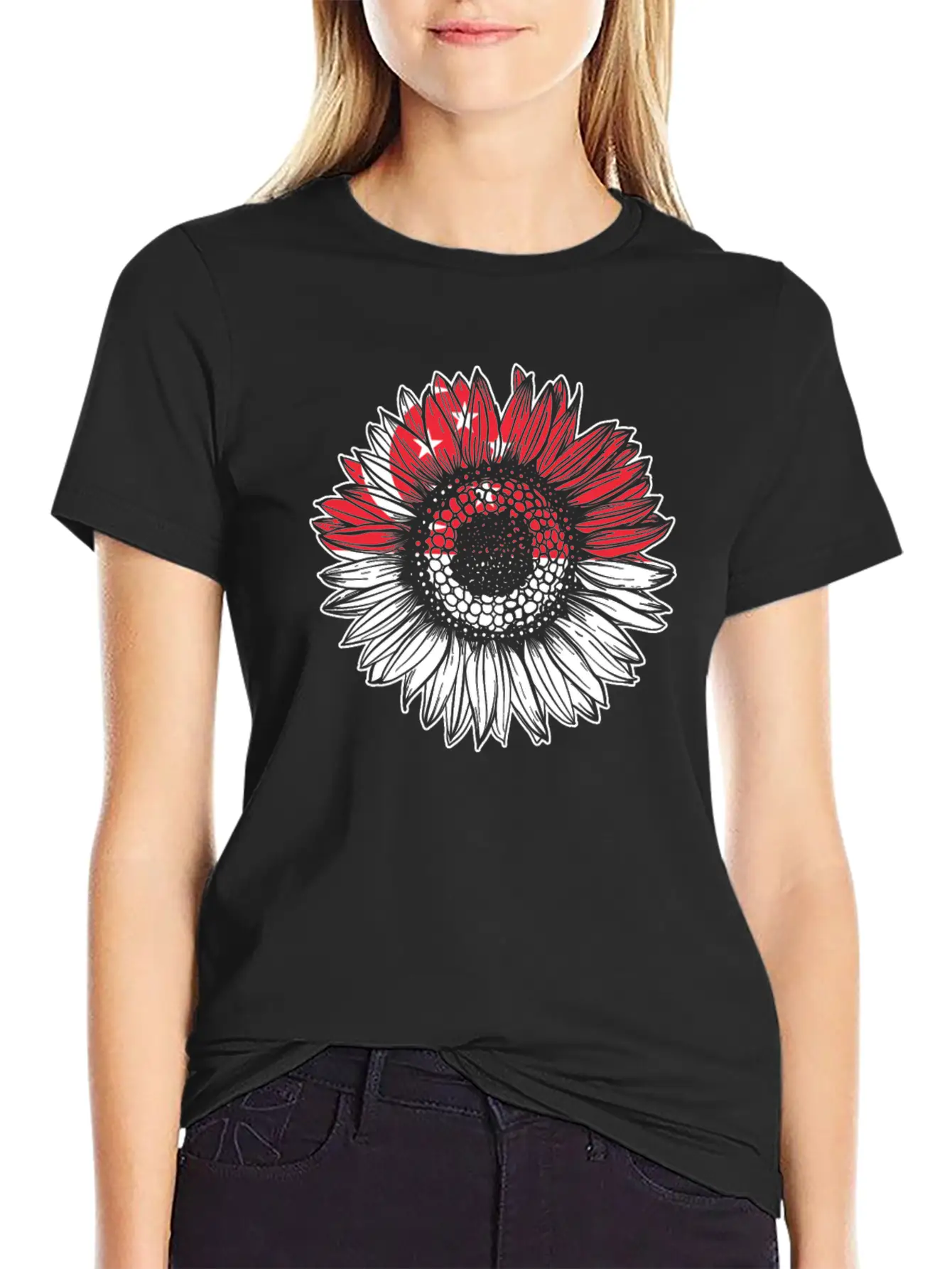 Singapore Flag Sunflower Basic Graphic T-Shirt – Daily Comfort In Soft Cotton