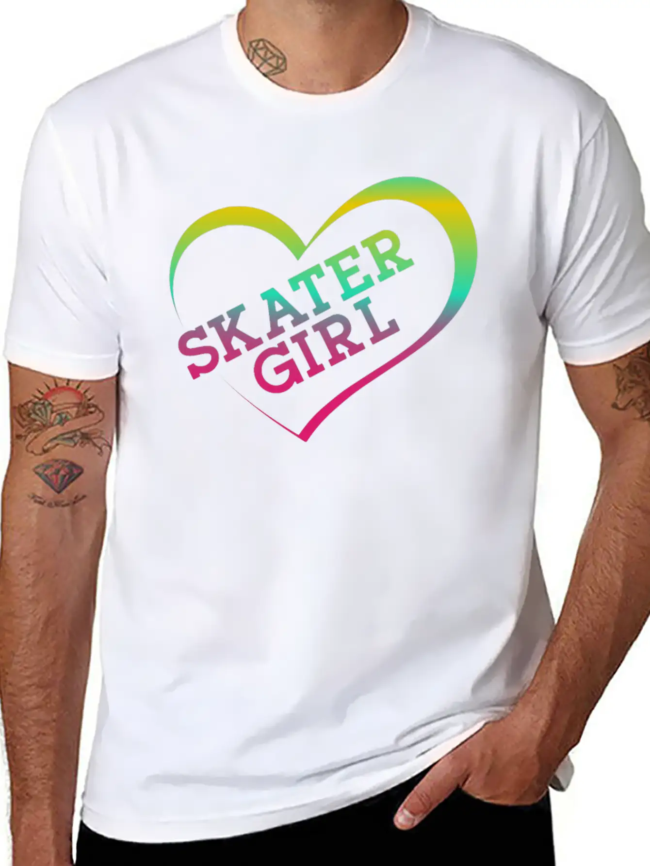 Skateboard Heart Watercolor Skater Essential Cotton Tee For Daily Outfits – Unisex Style