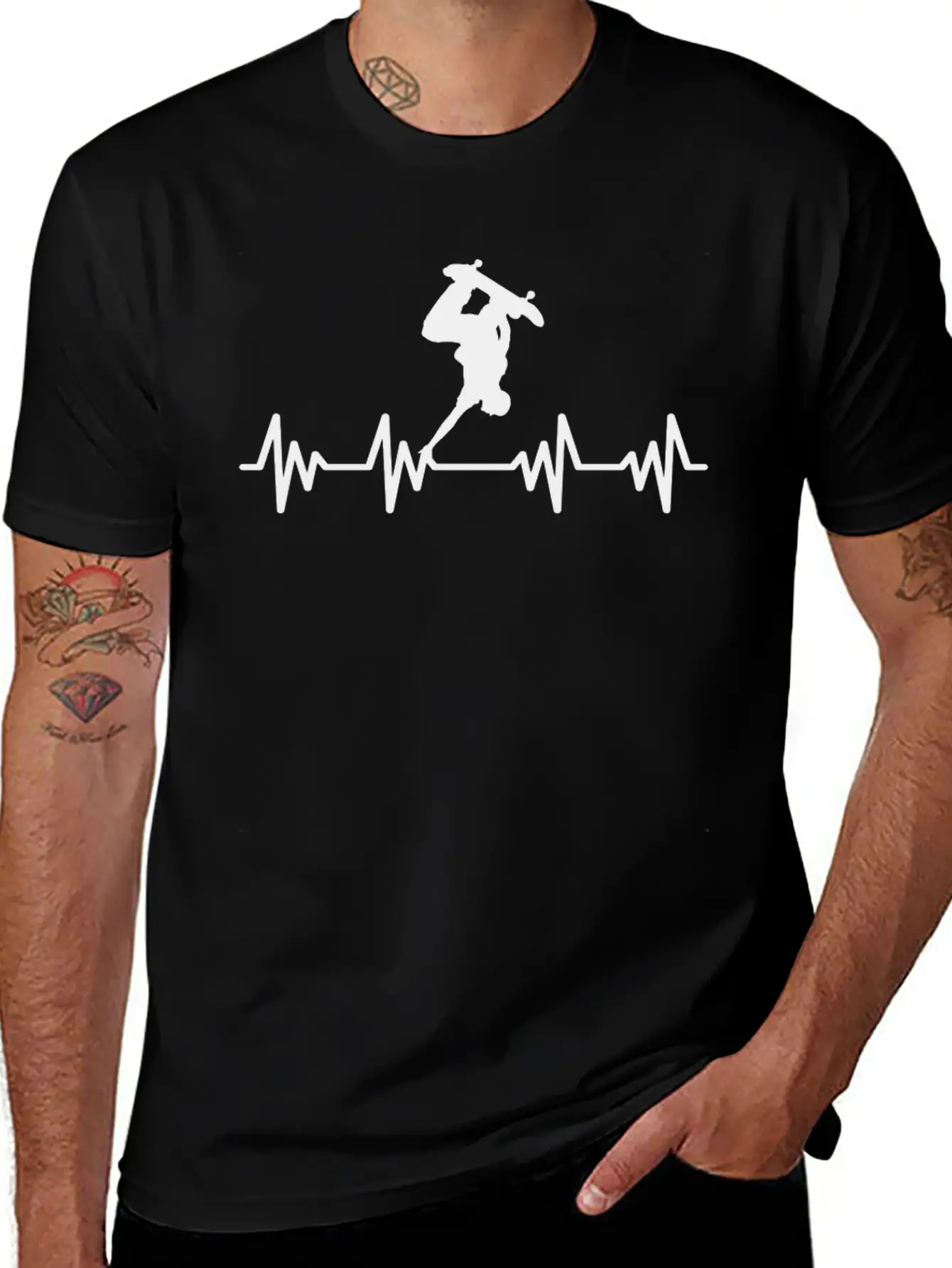 Skateboard Wheels Skater Skating Heartbeat Unisex Casual T-Shirt – Clean Design For Daily Comfort