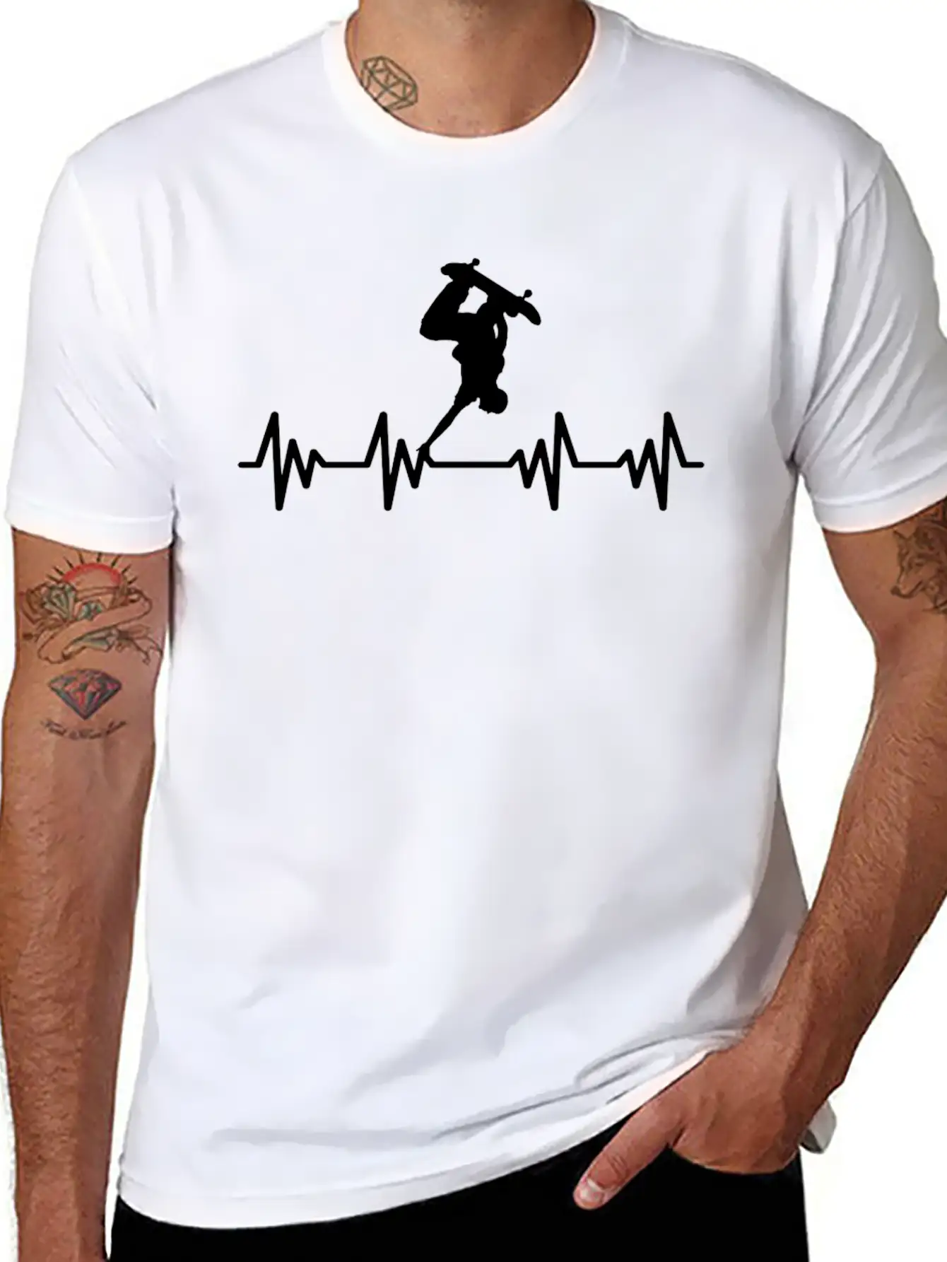 Skateboard Wheels Skater Skating Heartbeat Unisex Casual T-Shirt – Clean Design For Daily Comfort