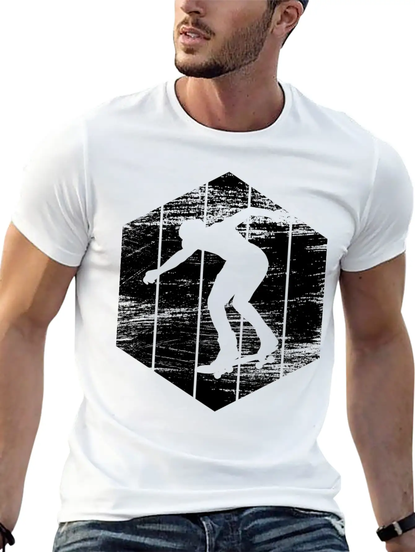 Skater Drawing Modern Fit Casual T-Shirt – Clean And Versatile Design
