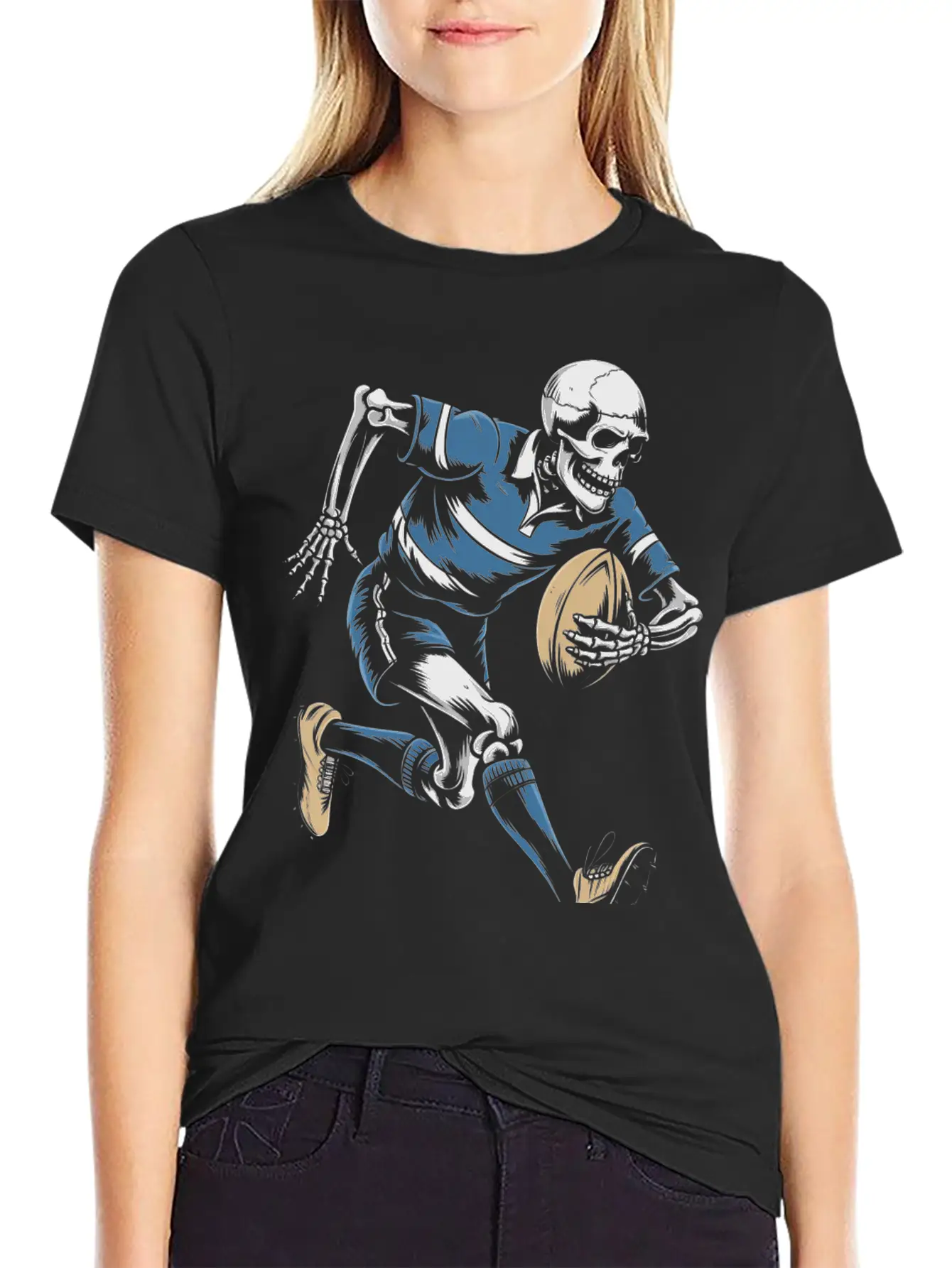 Skeleton Playing American Football Soft Cotton Short Sleeve Tee – Unisex Wardrobe Staple