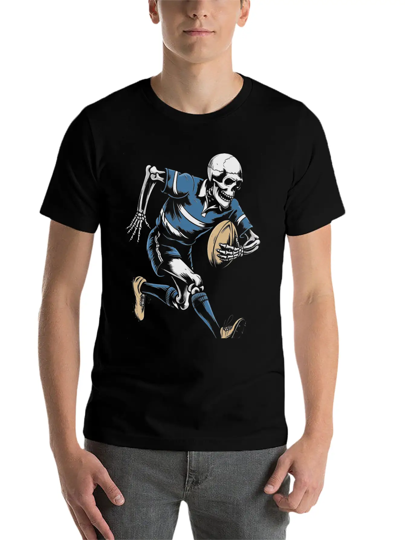 Skeleton Playing American Football Soft Cotton Short Sleeve Tee – Unisex Wardrobe Staple