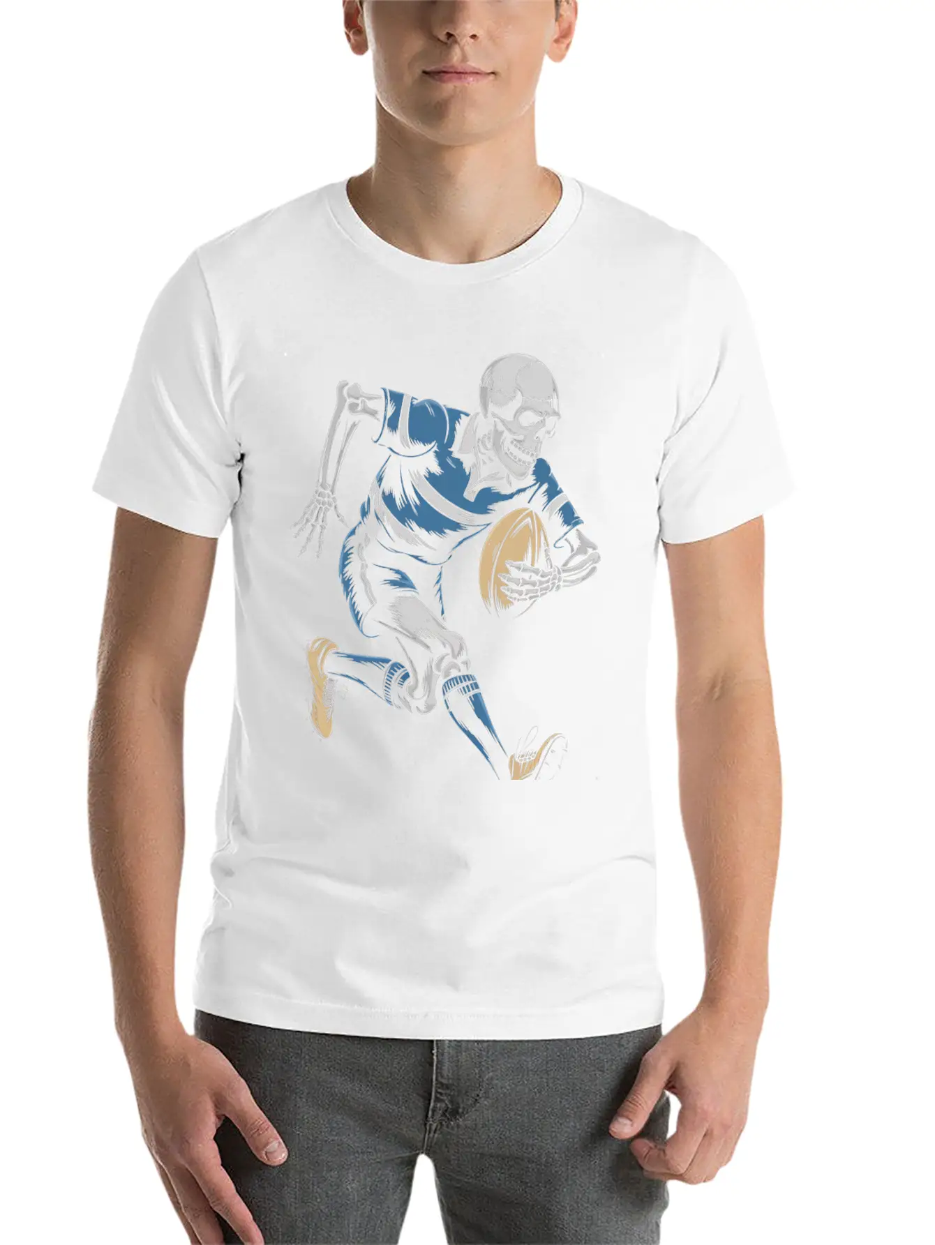 Skeleton Playing American Football Soft Cotton Short Sleeve Tee – Unisex Wardrobe Staple