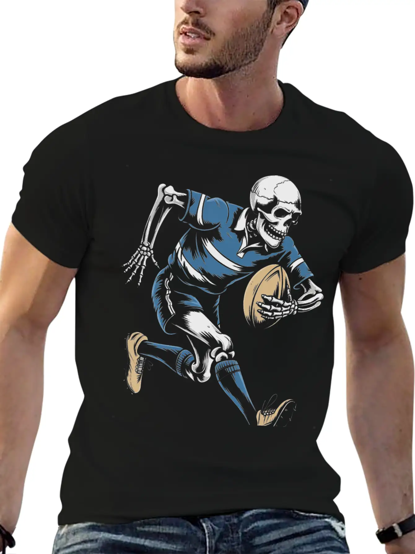 Skeleton Playing American Football Soft Cotton Short Sleeve Tee – Unisex Wardrobe Staple