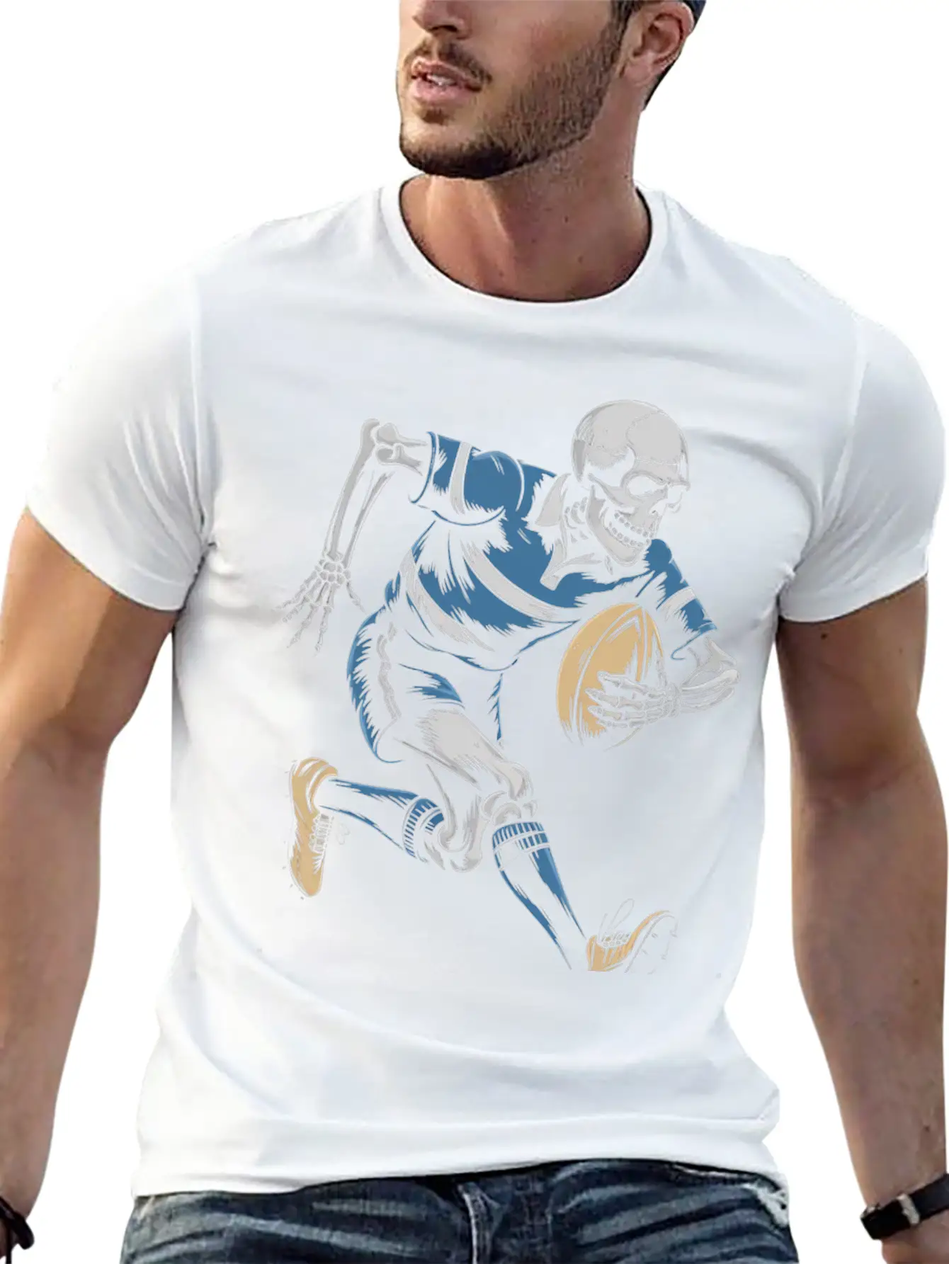 Skeleton Playing American Football Soft Cotton Short Sleeve Tee – Unisex Wardrobe Staple