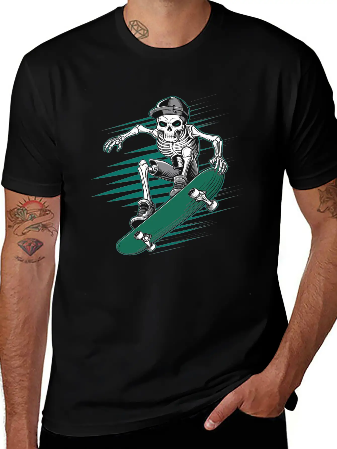 Skeleton Skull Skateboarder Skater Skating Lightweight Cotton T-Shirt – Daily Comfort Graphic Shirt