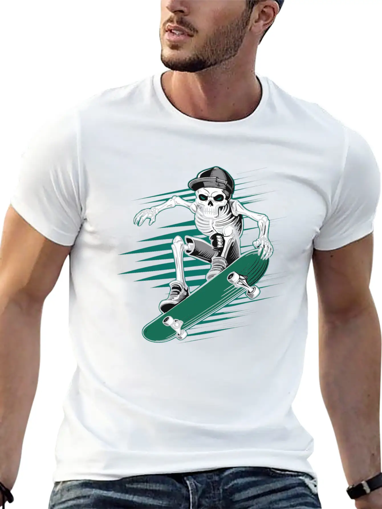 Skeleton Skull Skateboarder Skater Skating Lightweight Cotton T-Shirt – Daily Comfort Graphic Shirt