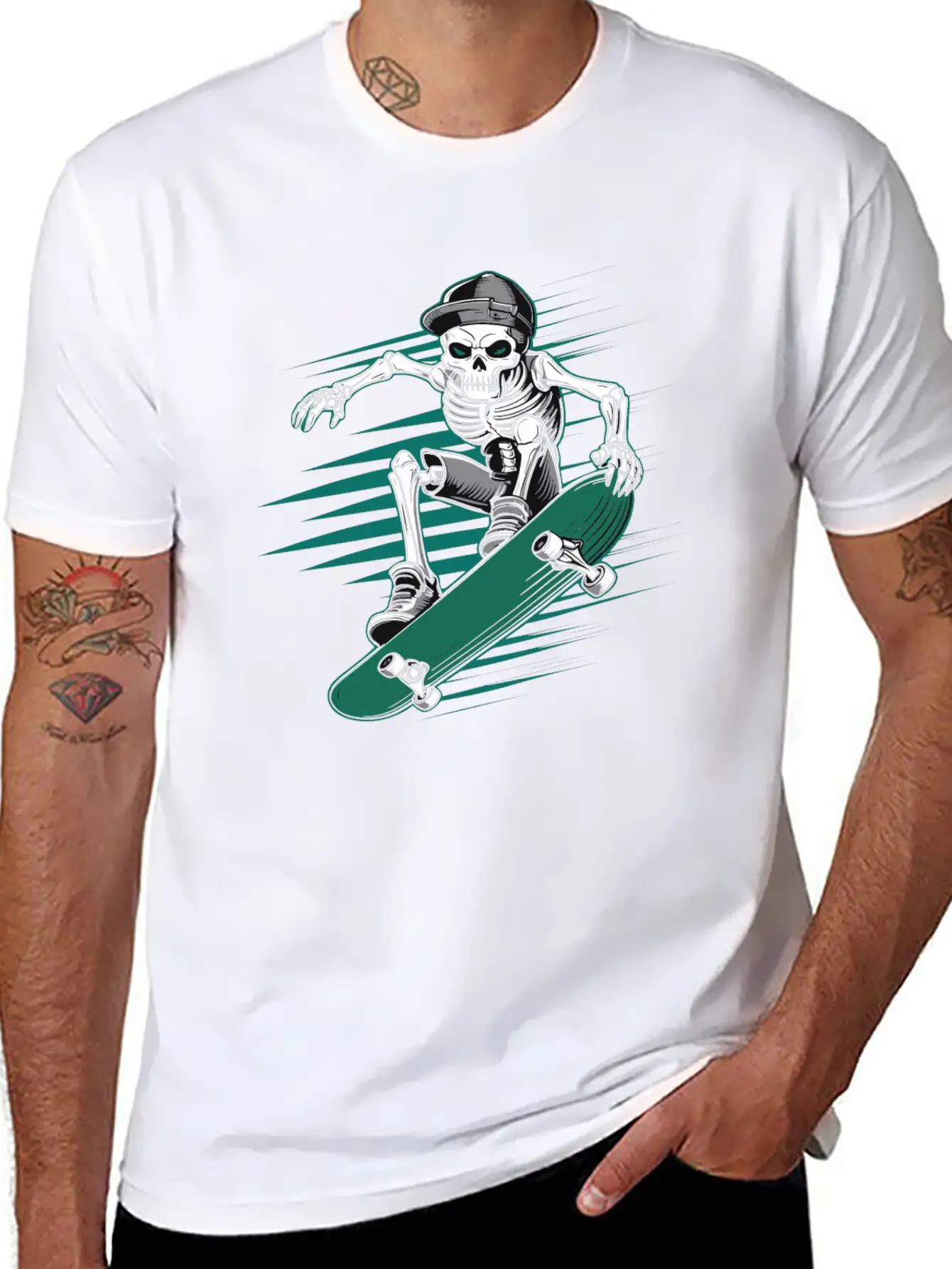 Skeleton Skull Skateboarder Skater Skating Lightweight Cotton T-Shirt – Daily Comfort Graphic Shirt