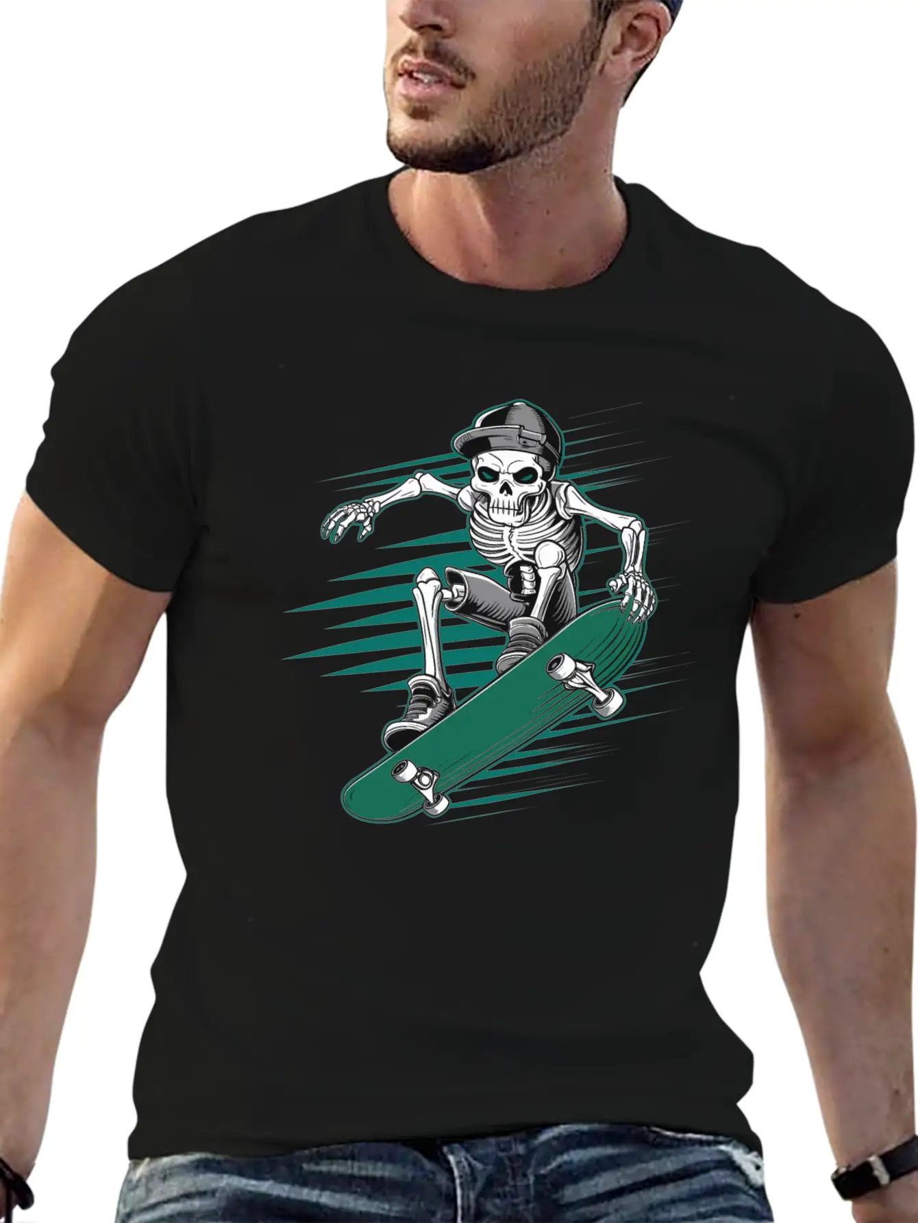 Skeleton Skull Skateboarder Skater Skating Lightweight Cotton T-Shirt – Daily Comfort Graphic Shirt