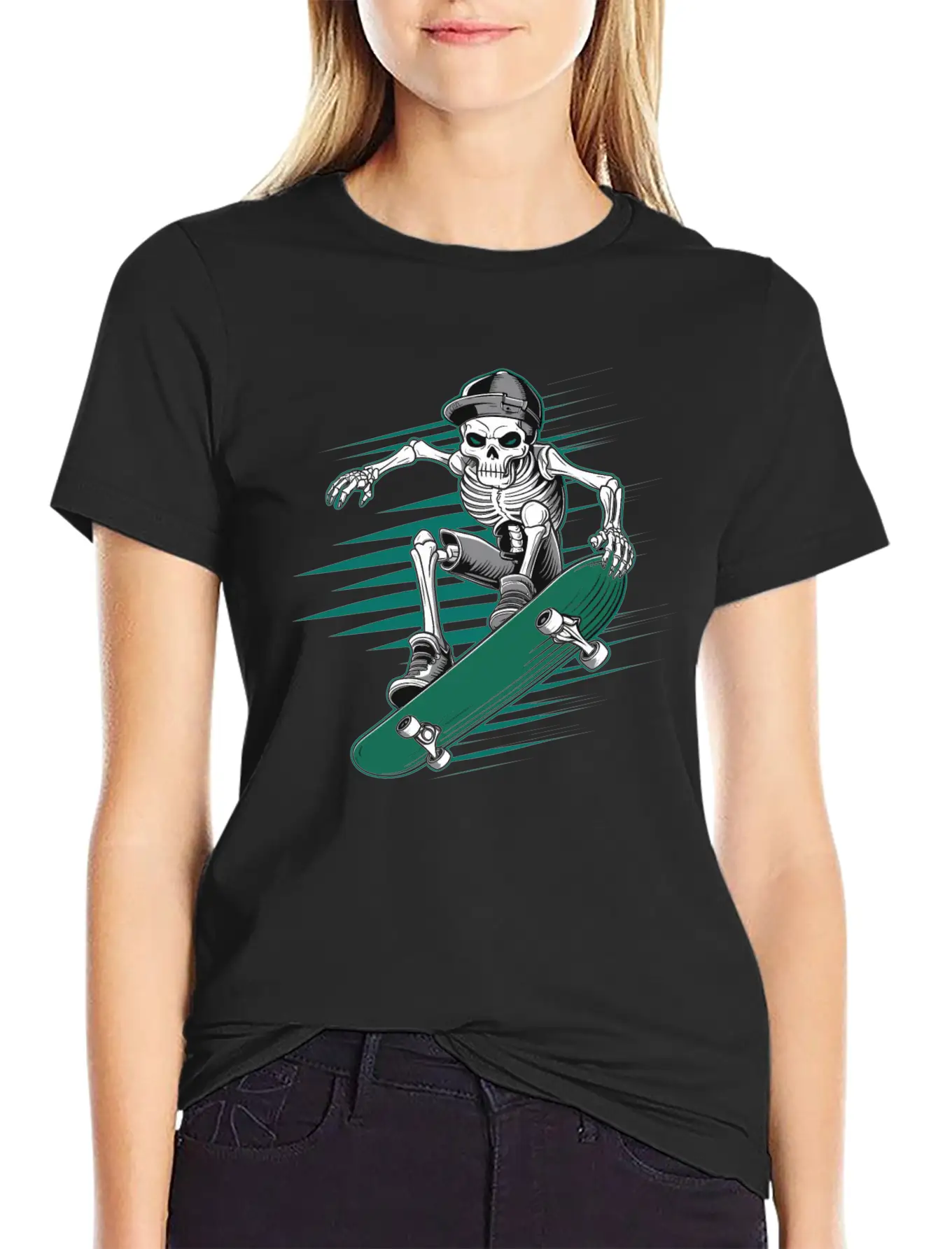 Skeleton Skull Skateboarder Skater Skating Lightweight Cotton T-Shirt – Daily Comfort Graphic Shirt